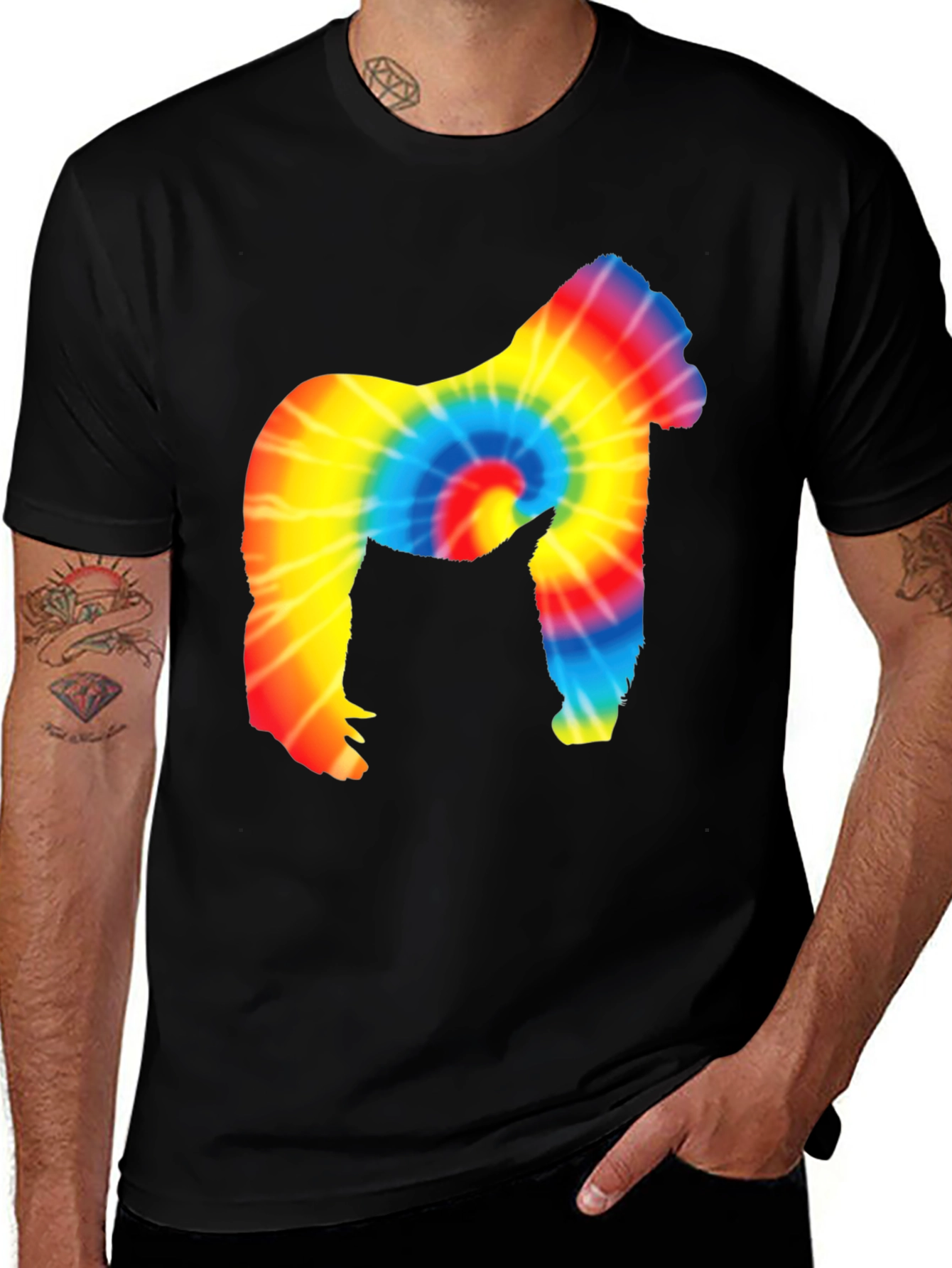 Variant 16 of Tie-Dye Gorilla Graphic Tee - Men's Black T-Shirt