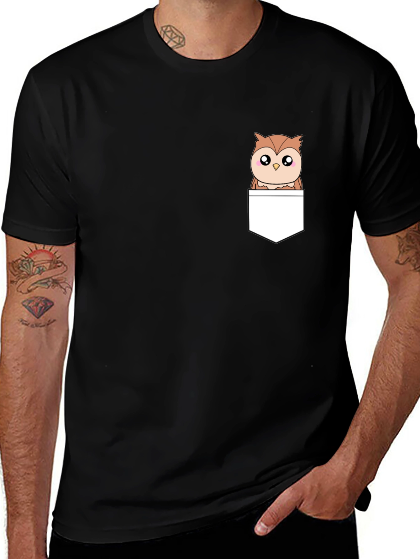 Variant 9 of Owl in Pocket T-Shirt - Cute Animal Graphic Tee