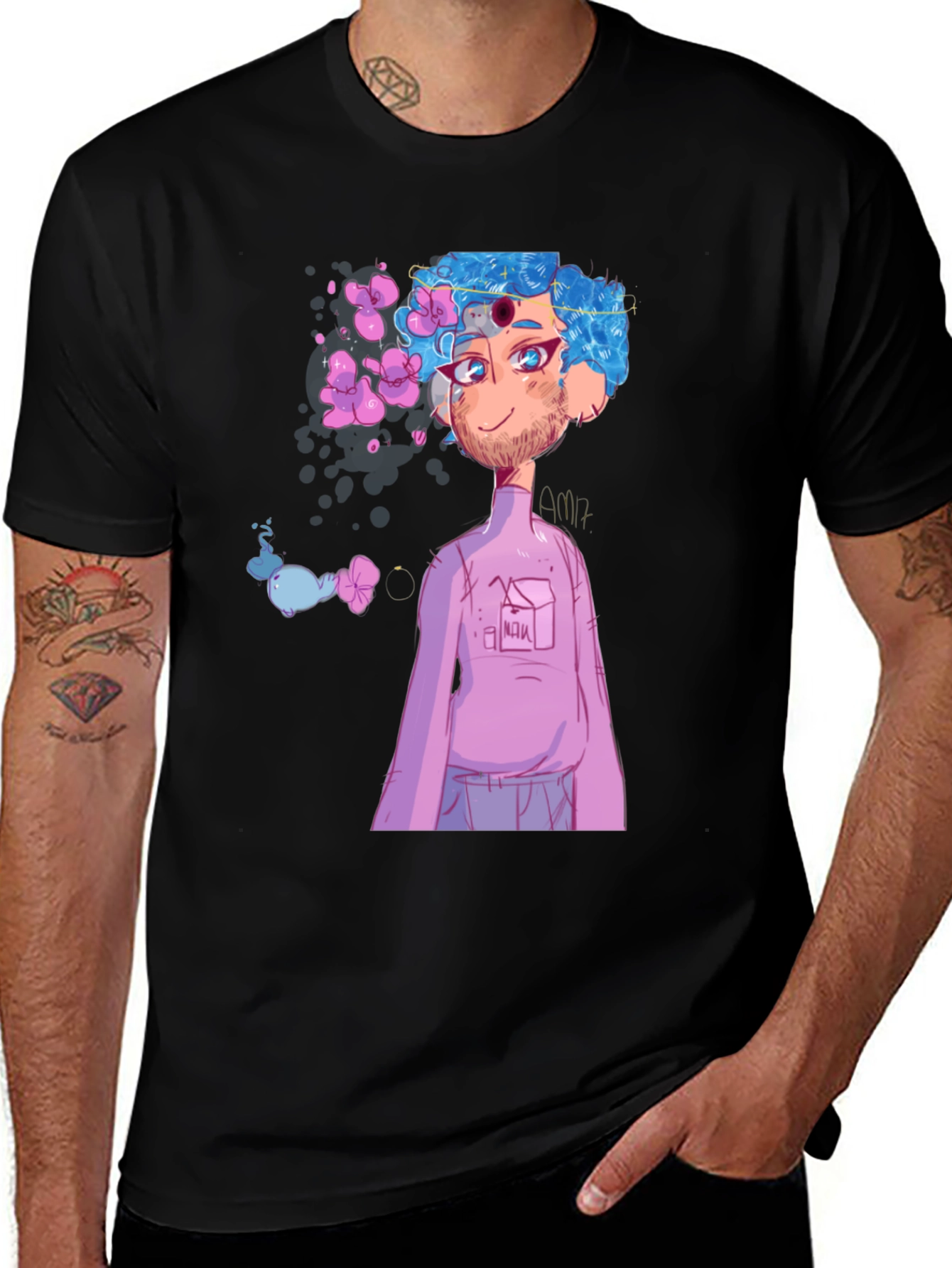 Variant 18 of Black T-Shirt with Anime Character Graphic Print