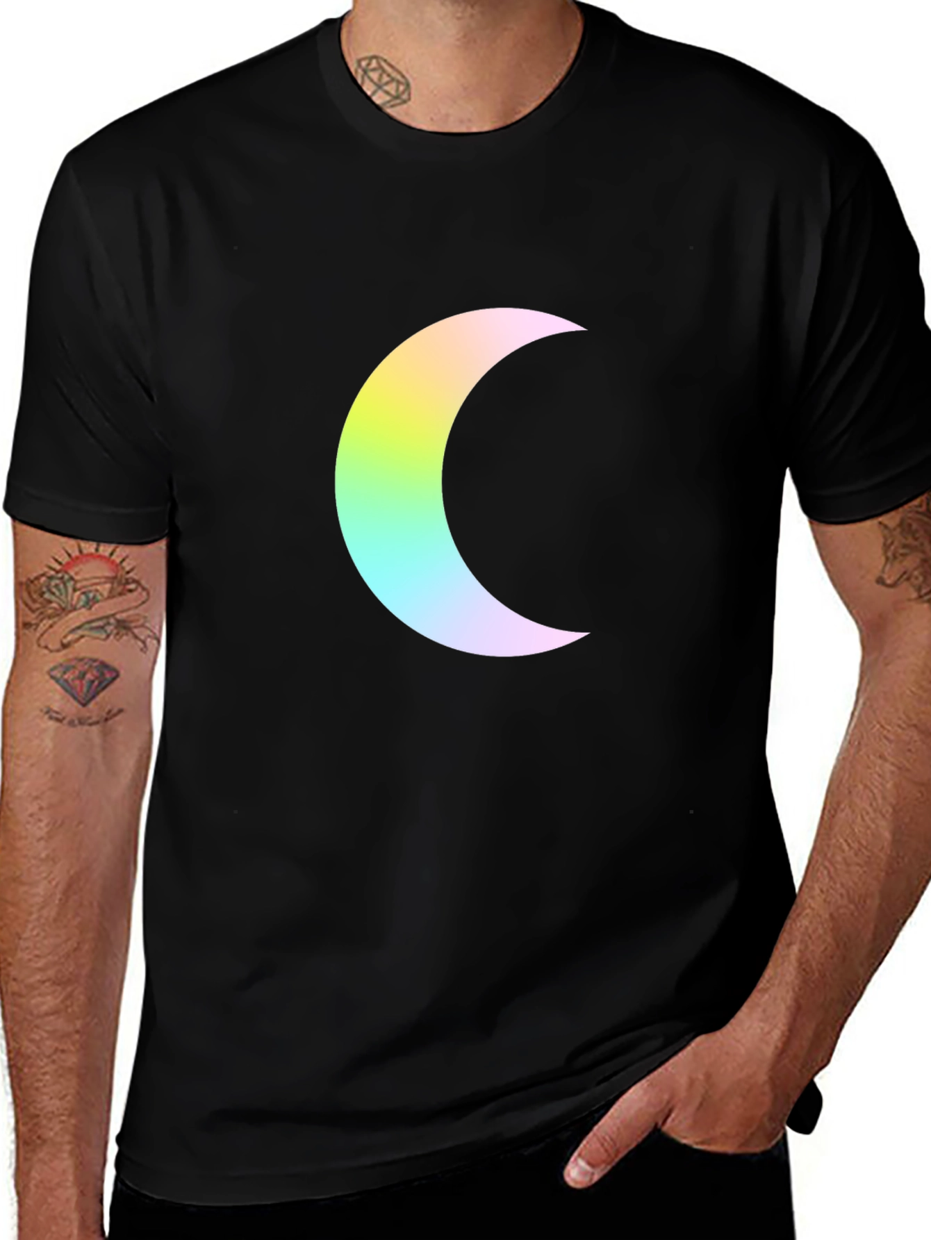 Variant 29 of Crescent Moon Graphic Black T-Shirt - Trendy Casual Wear