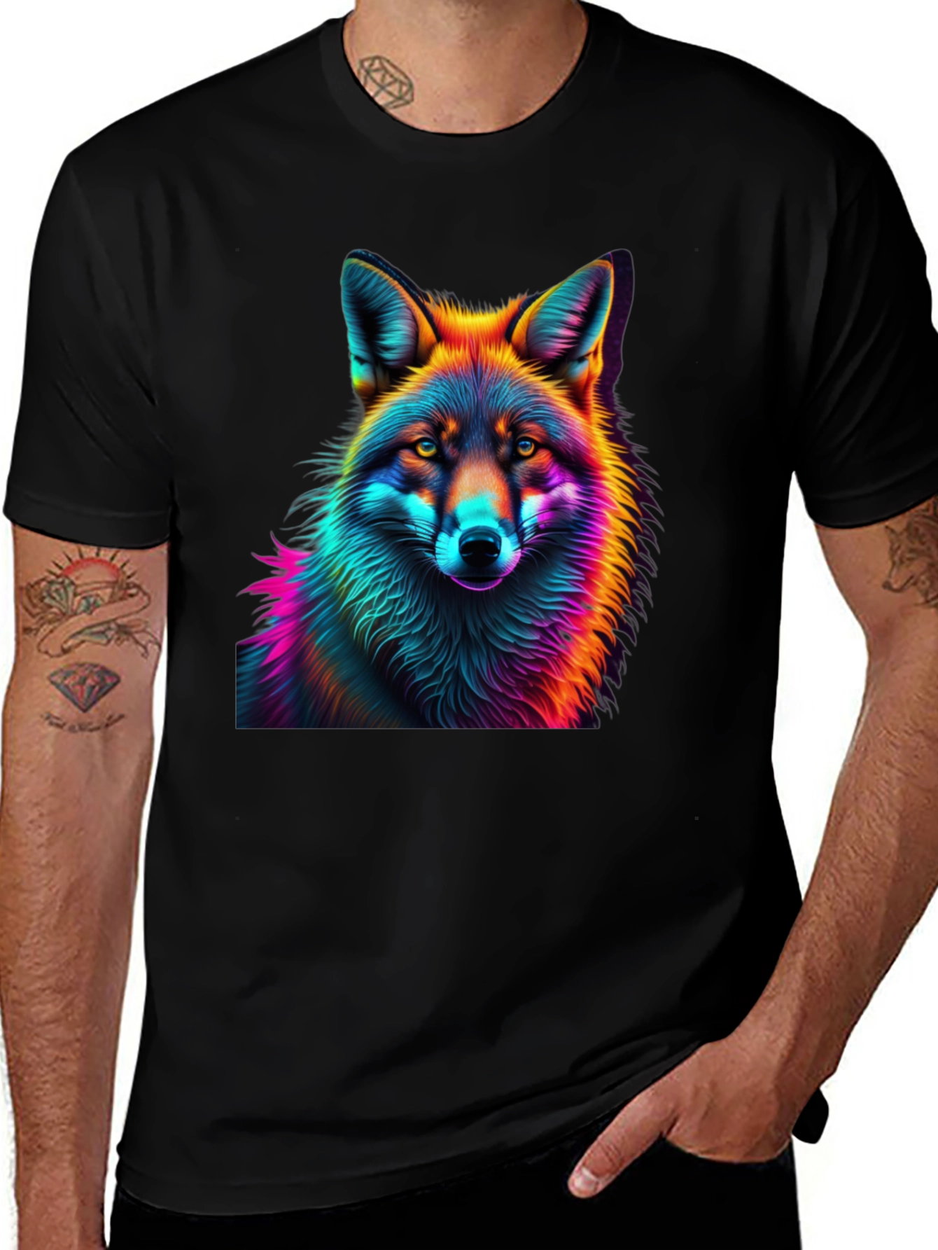 Variant 25 of Neon Fox Graphic Black T-Shirt