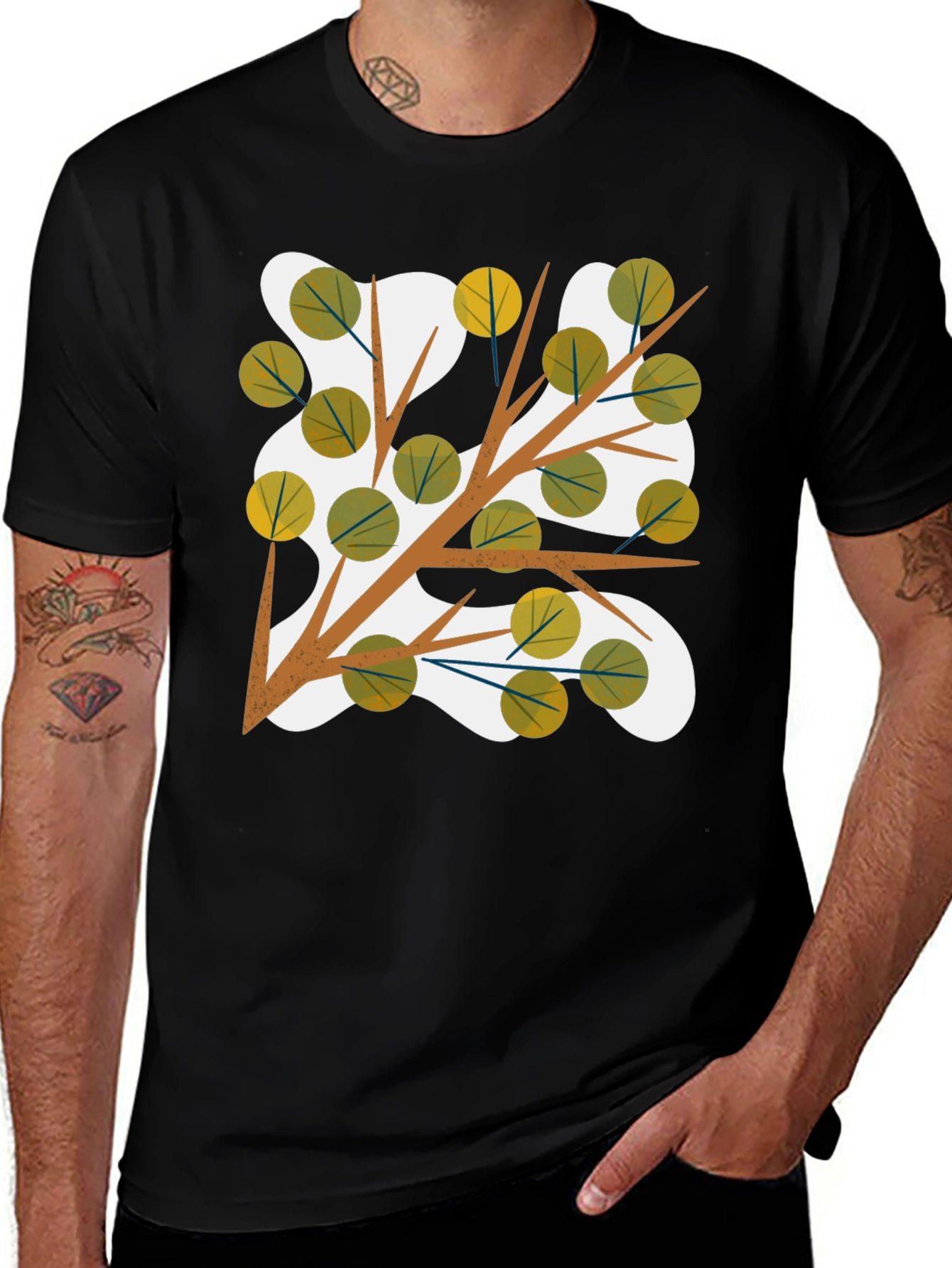 Variant 4 of Modern Tree Branch Graphic Black T-Shirt