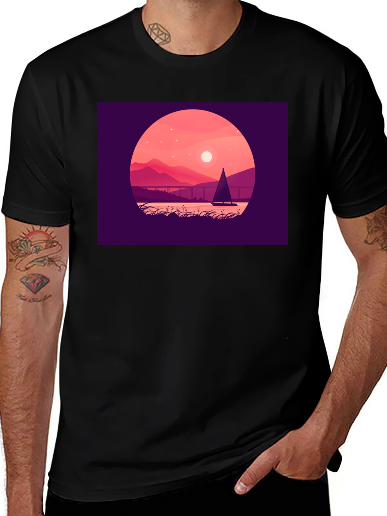 Variant 6 of Sunset Sailboat Graphic Tee - Black