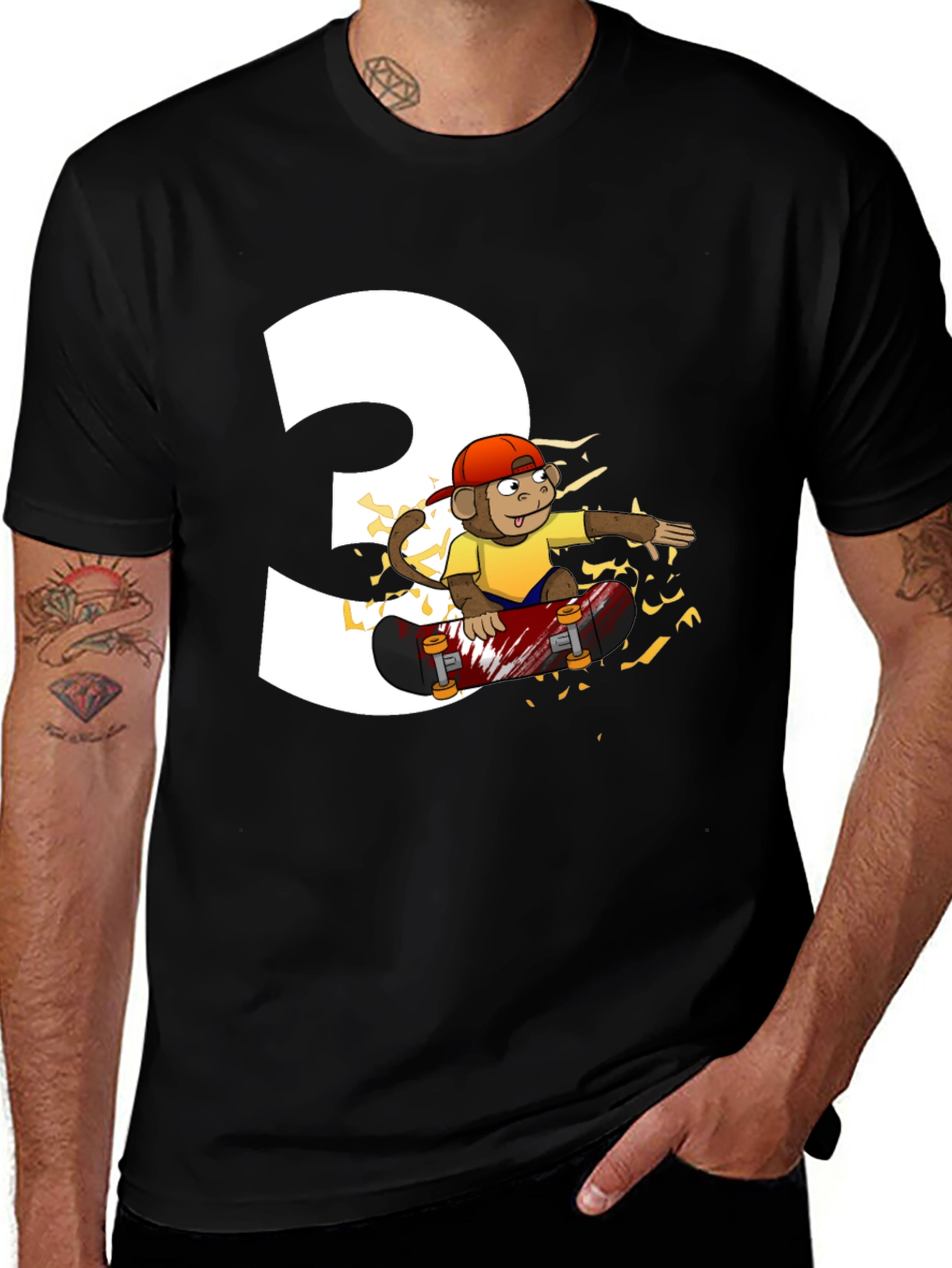 Variant 18 of Monkey Skateboarder T-Shirt - Number 3 Design