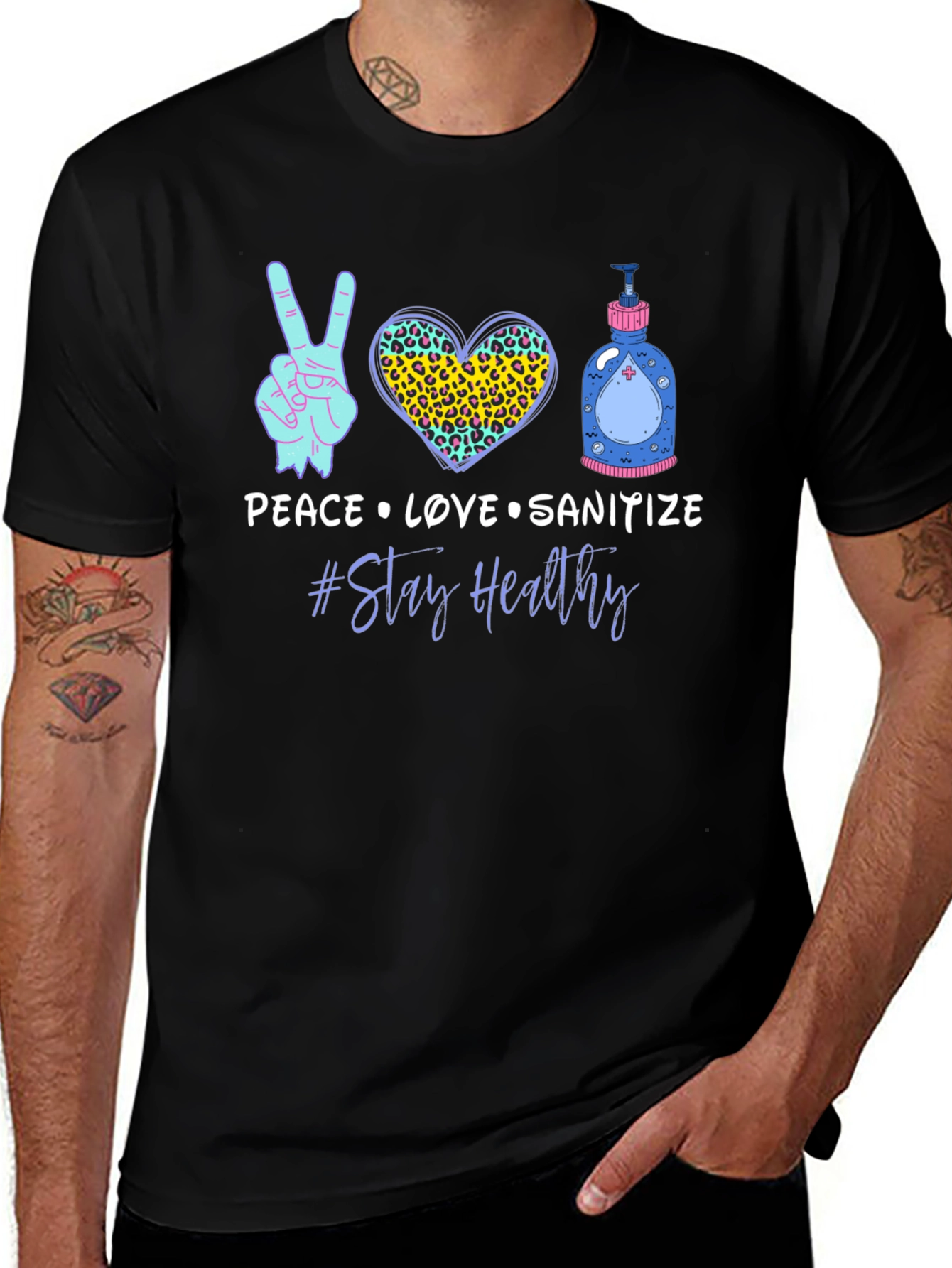 Variant 18 of Peace Love Sanitize Graphic T-Shirt - Stay Healthy
