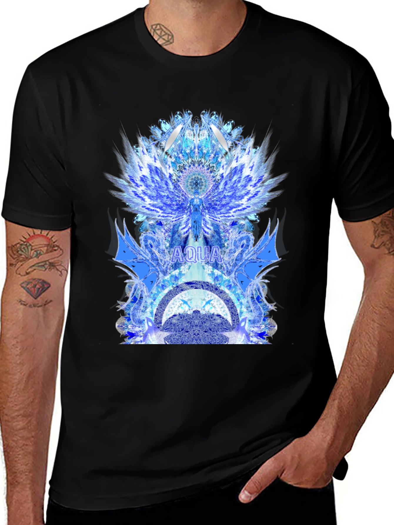 Variant 28 of Aqua Graphic Print Black T-Shirt