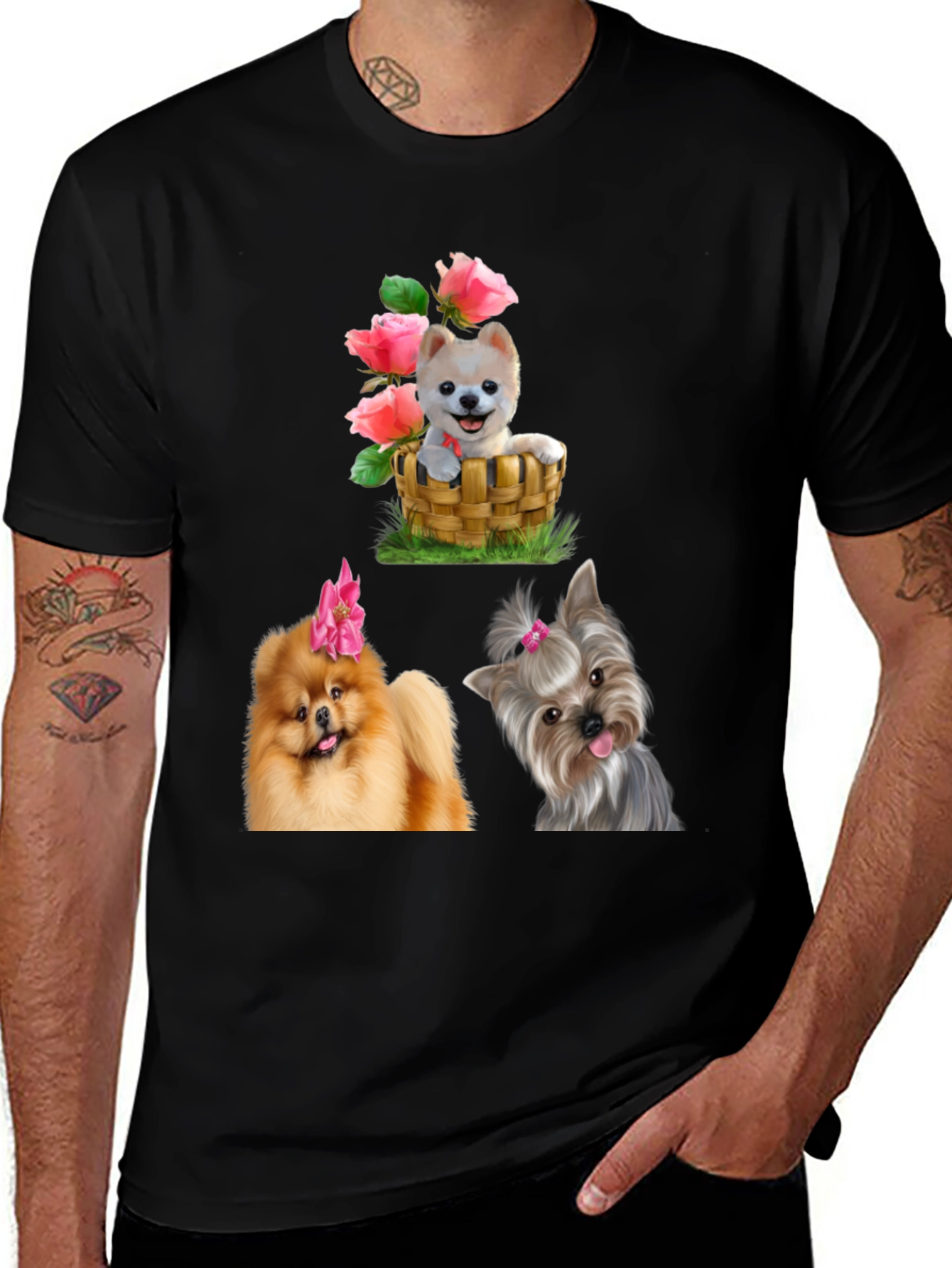 Variant 19 of Dog Breed T-Shirt - Cute Pups in Basket
