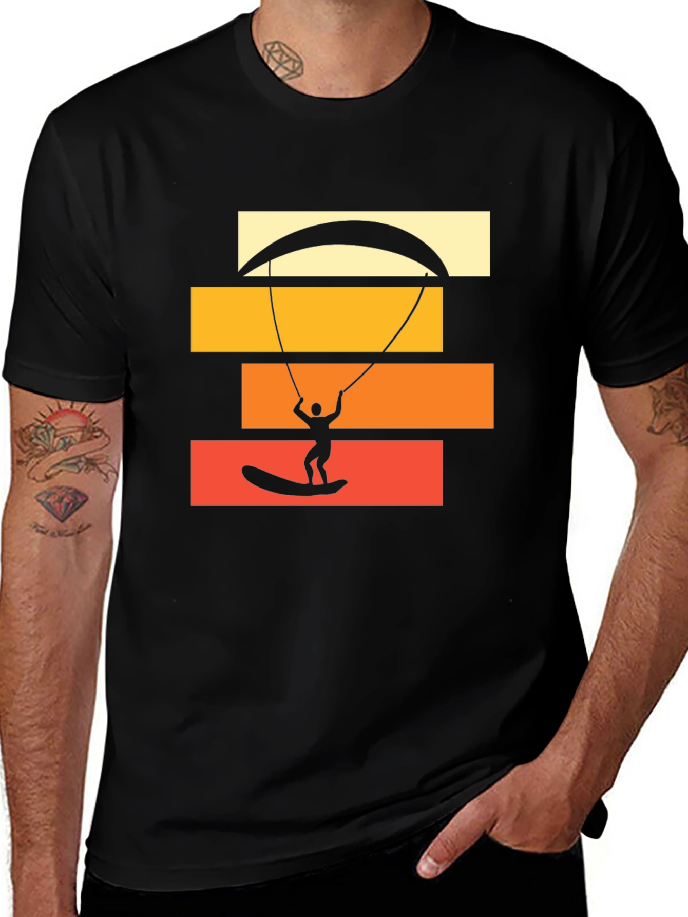 Variant 22 of Kite Surfing Graphic Tee - Black Cotton T-Shirt