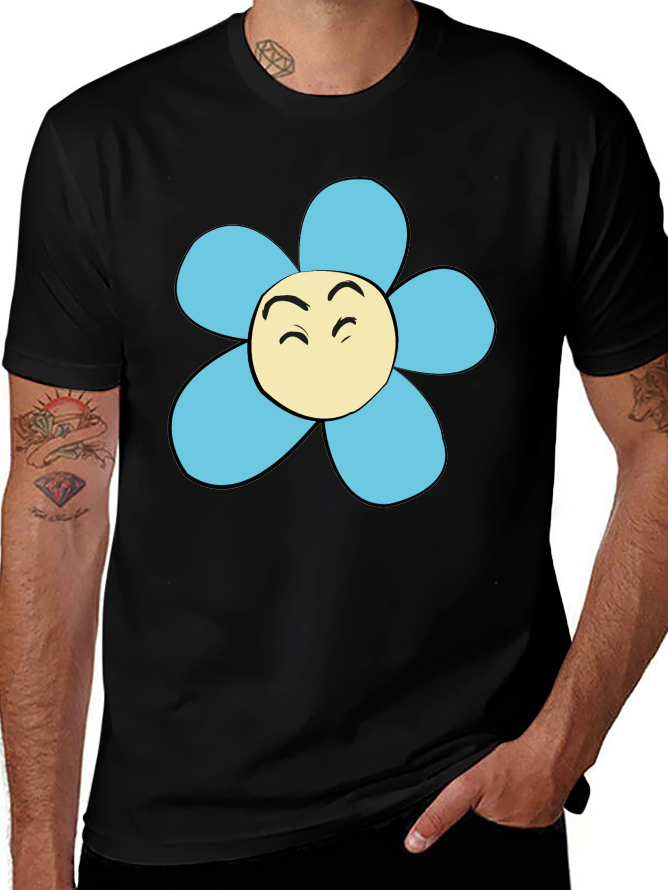 Variant 10 of Cute Cartoon Flower Graphic Black T-Shirt