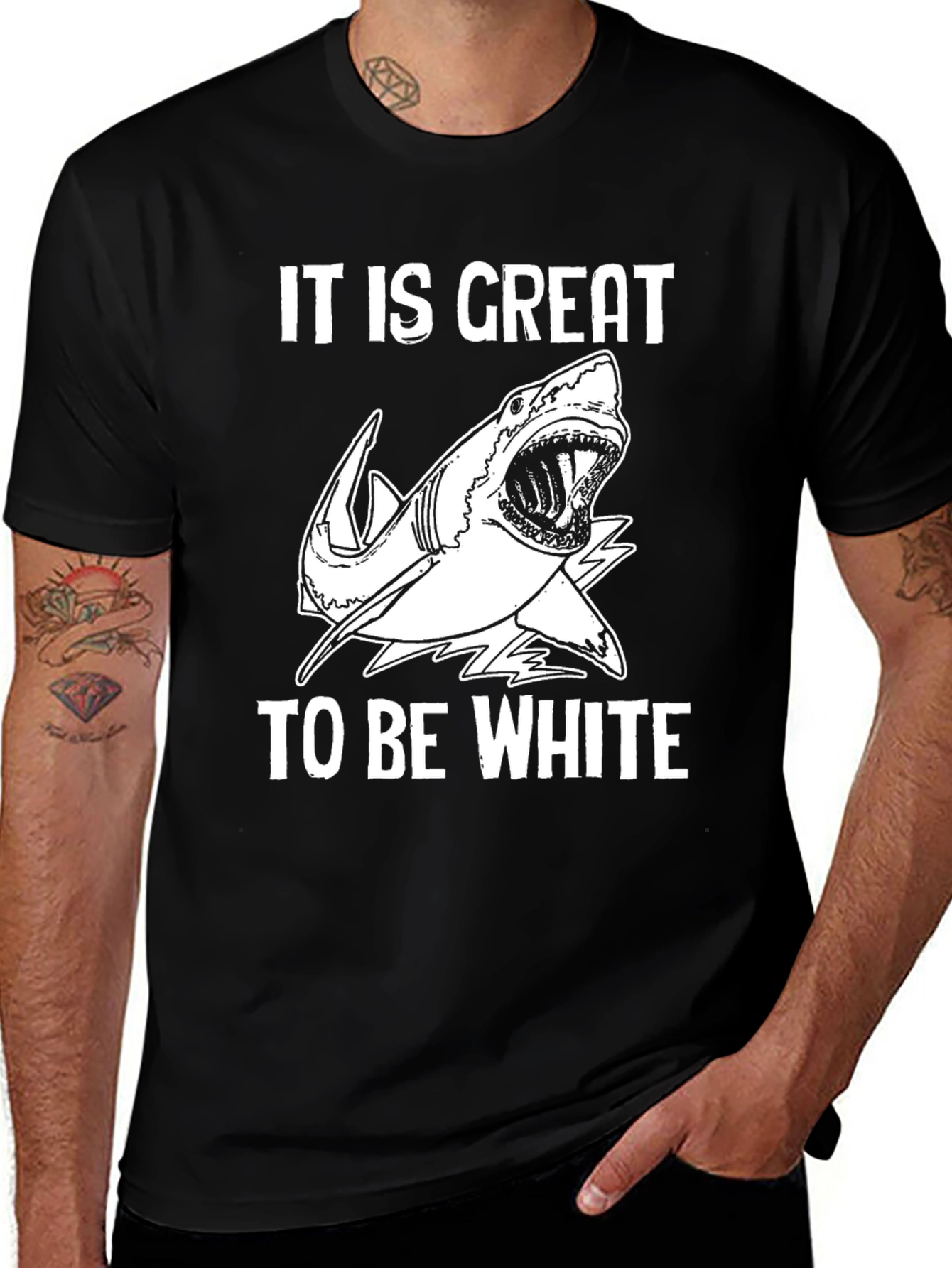 Black It Is Great to Be White Shark Graphic Tee main image