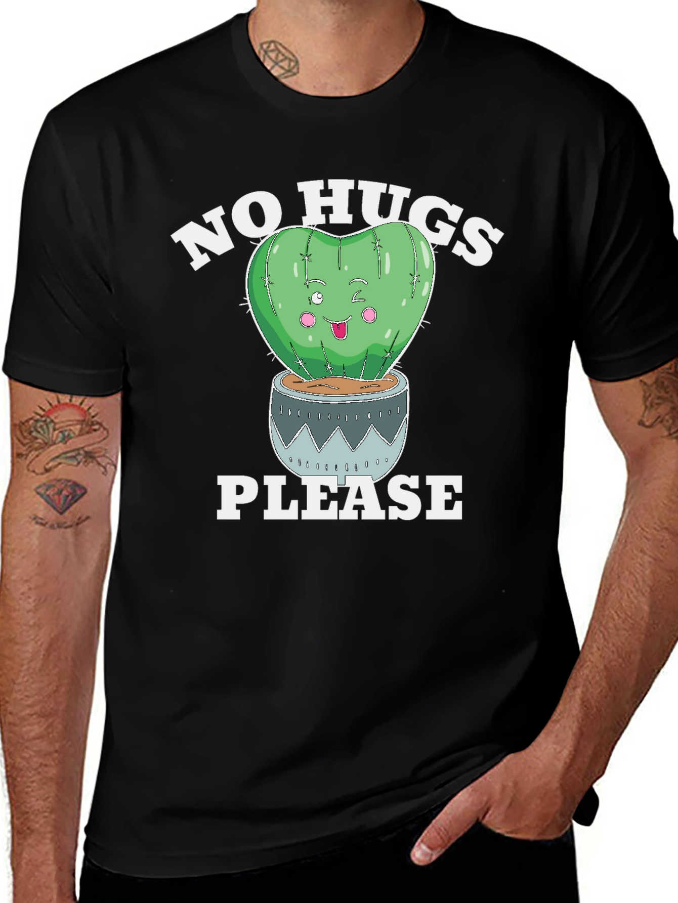 Variant 2 of No Hugs Please Funny Cactus Graphic Tee