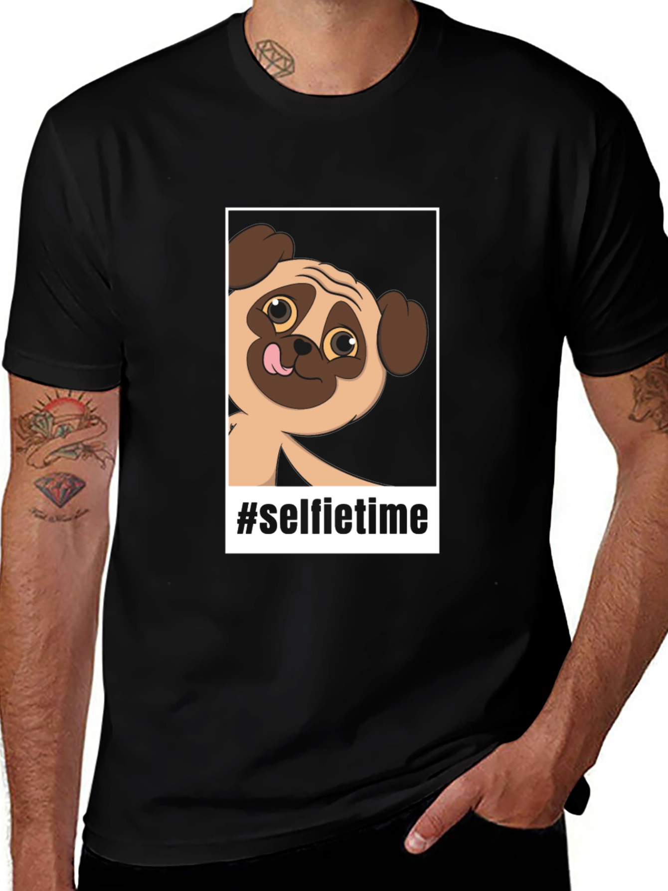 Variant 25 of Selfie Time Pug Black T-Shirt