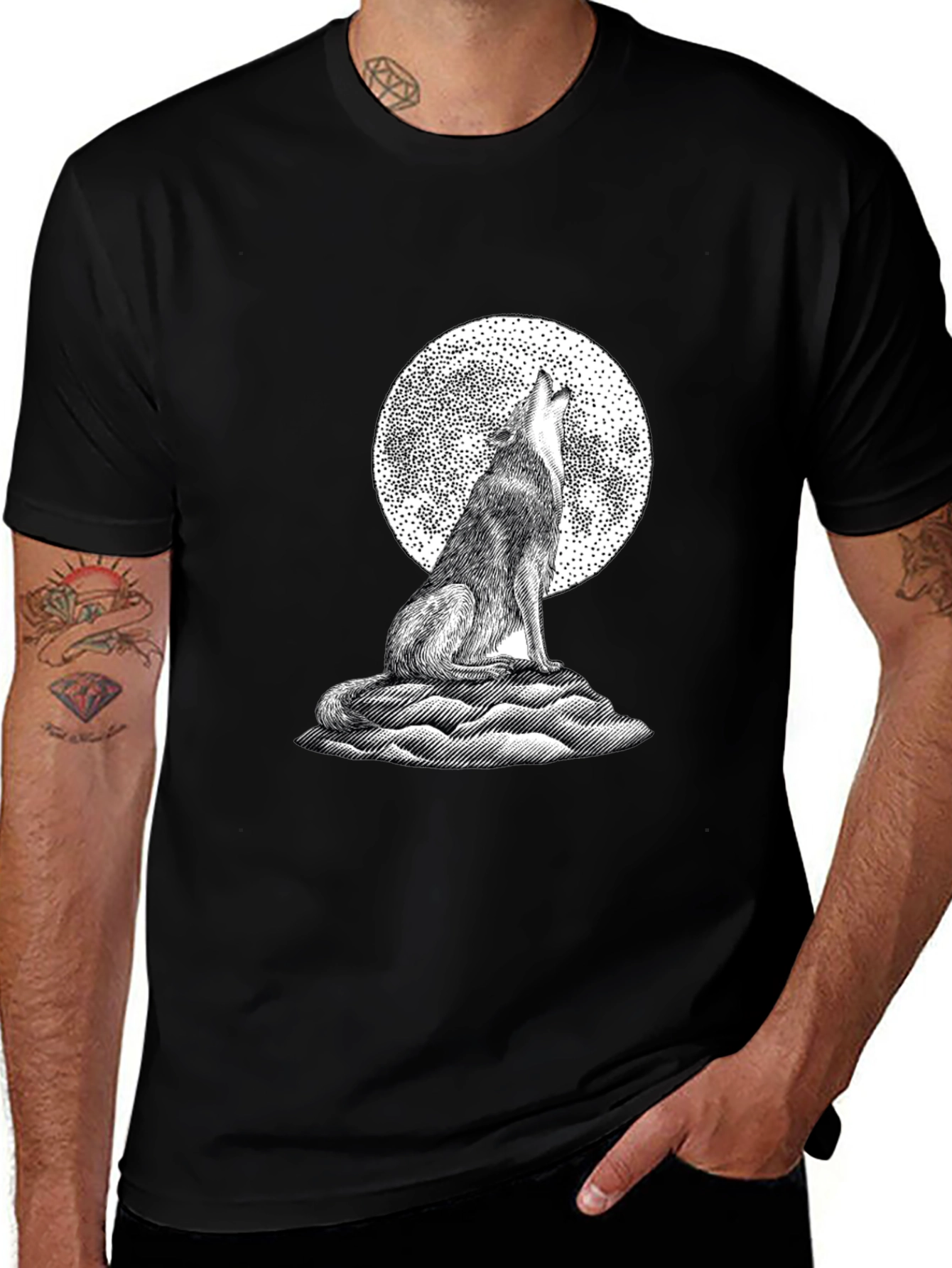 Variant 13 of Wolf Moon Graphic T-Shirt - Black