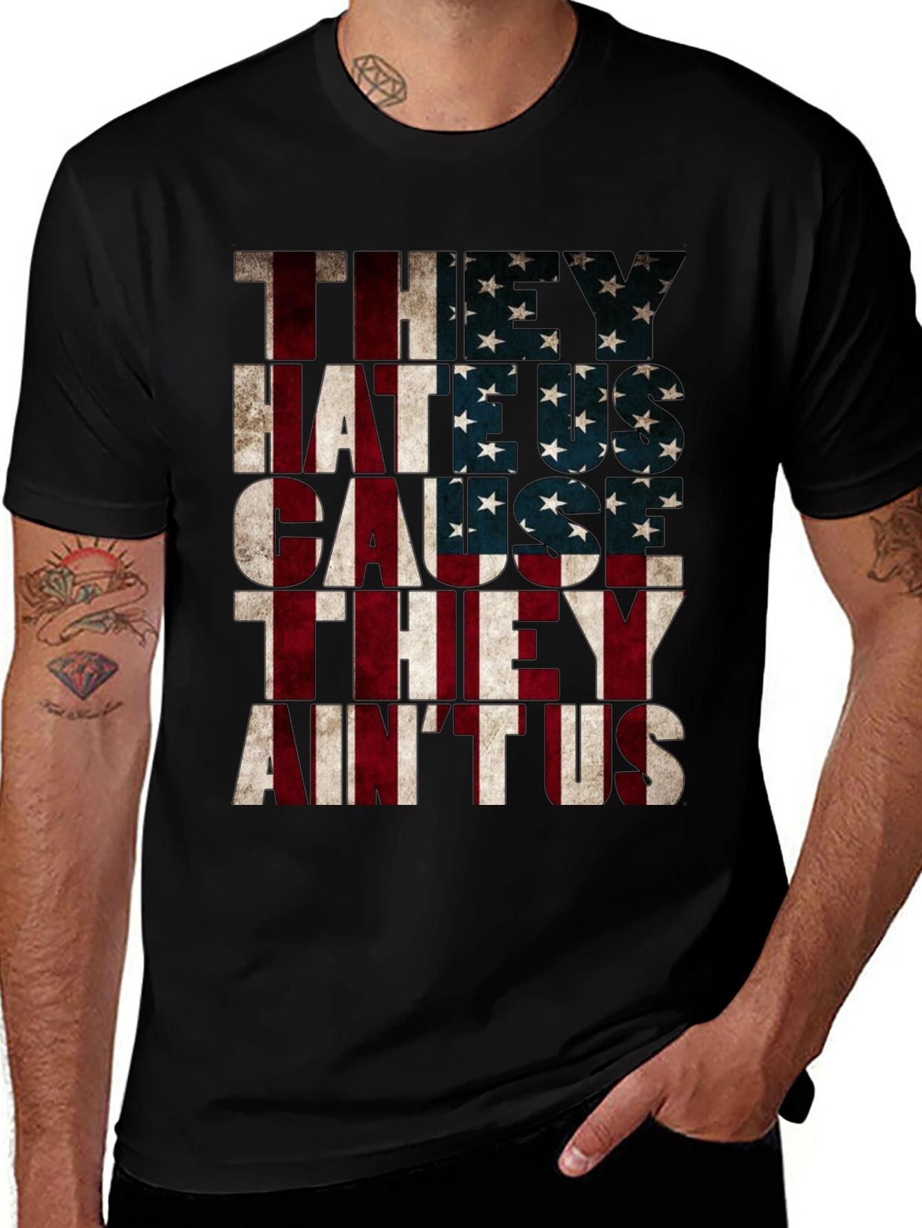 Variant 26 of "They Hate Us Cause They Ain't Us" American Flag T-Shirt