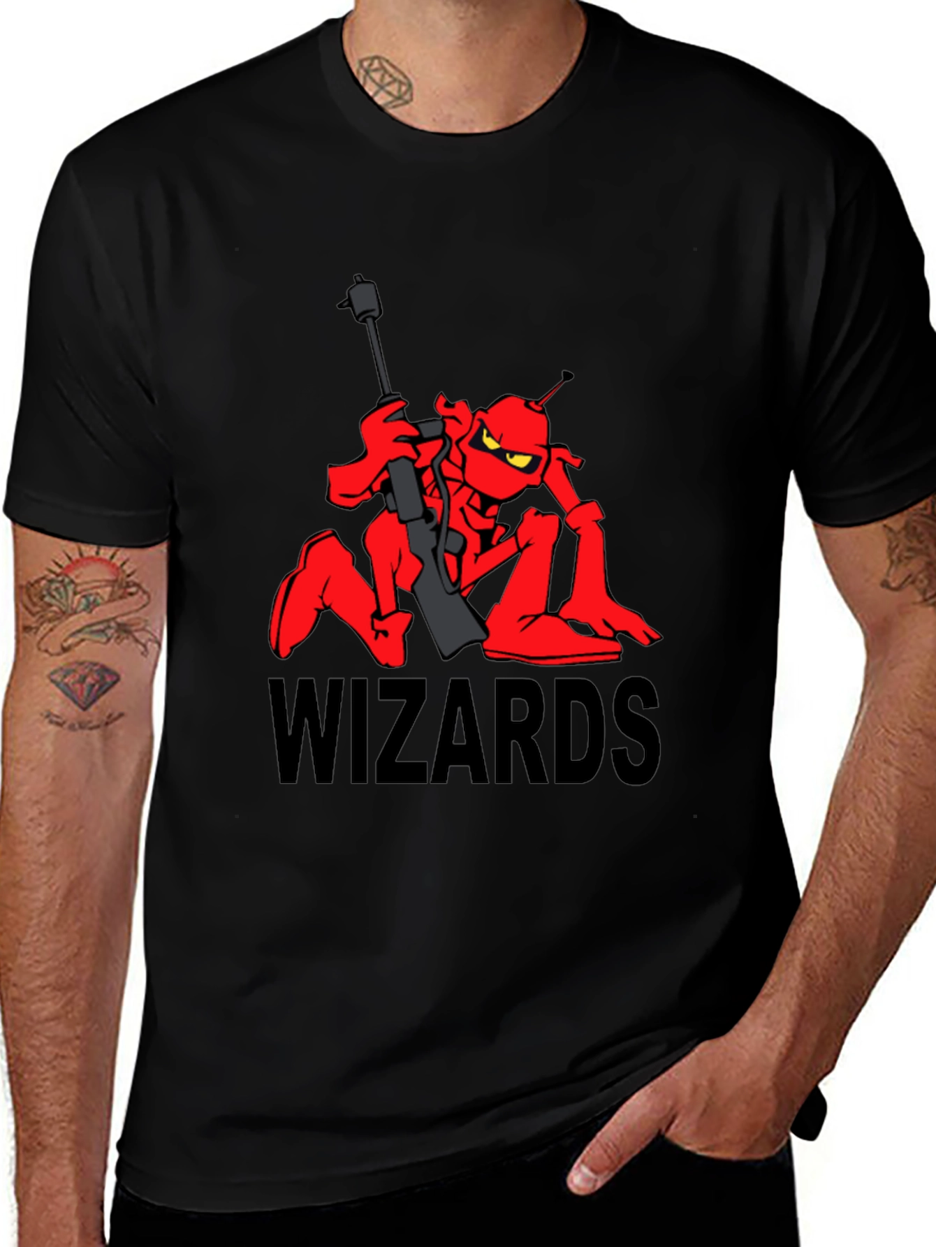 Variant 4 of Wizards Cartoon T-Shirt - Red Alien Design