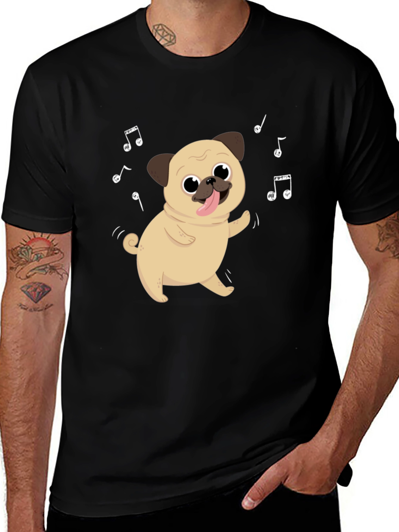 Variant 21 of Cute Dancing Pug T-Shirt - Black Cotton Tee