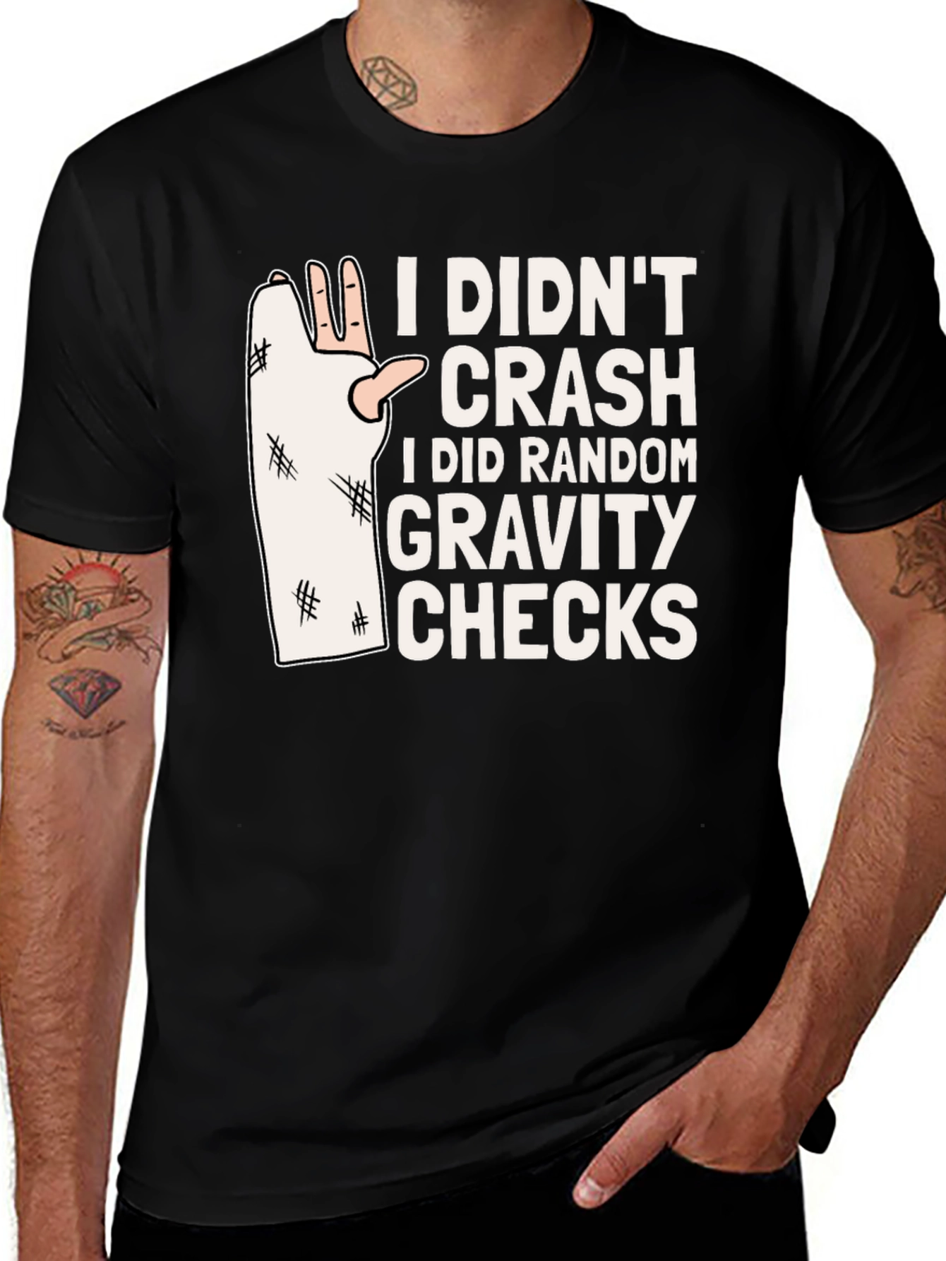 Variant 19 of Funny Gravity Check T-Shirt - Broken Arm Humor Tee