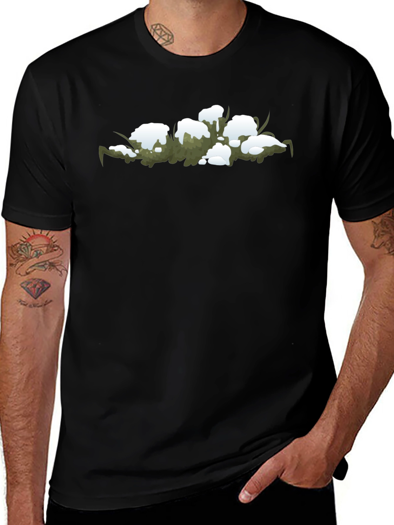 Variant 27 of Snowy Grass Graphic Black T-Shirt