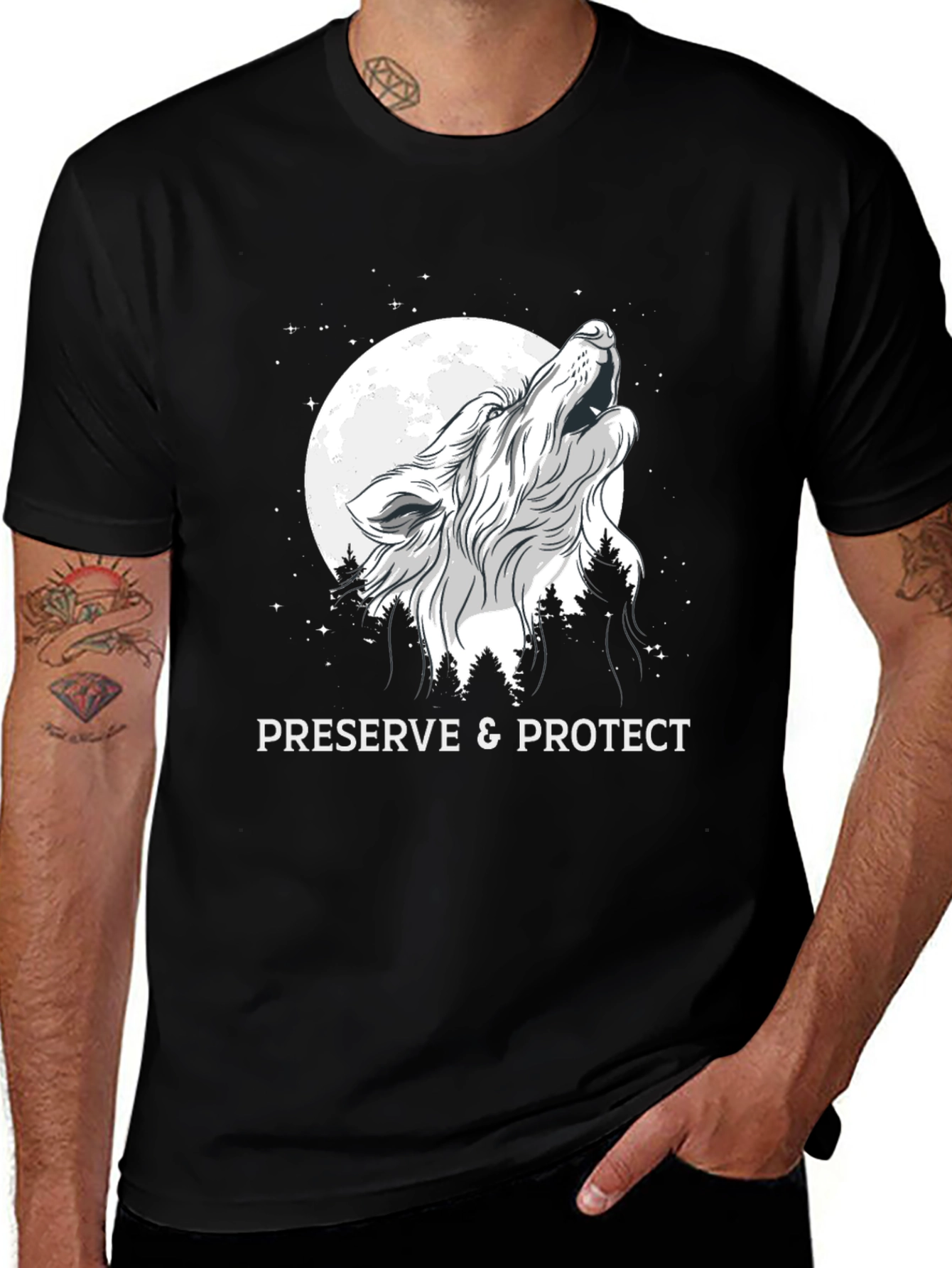 Variant 23 of Preserve & Protect Wolf Graphic T-Shirt - Black