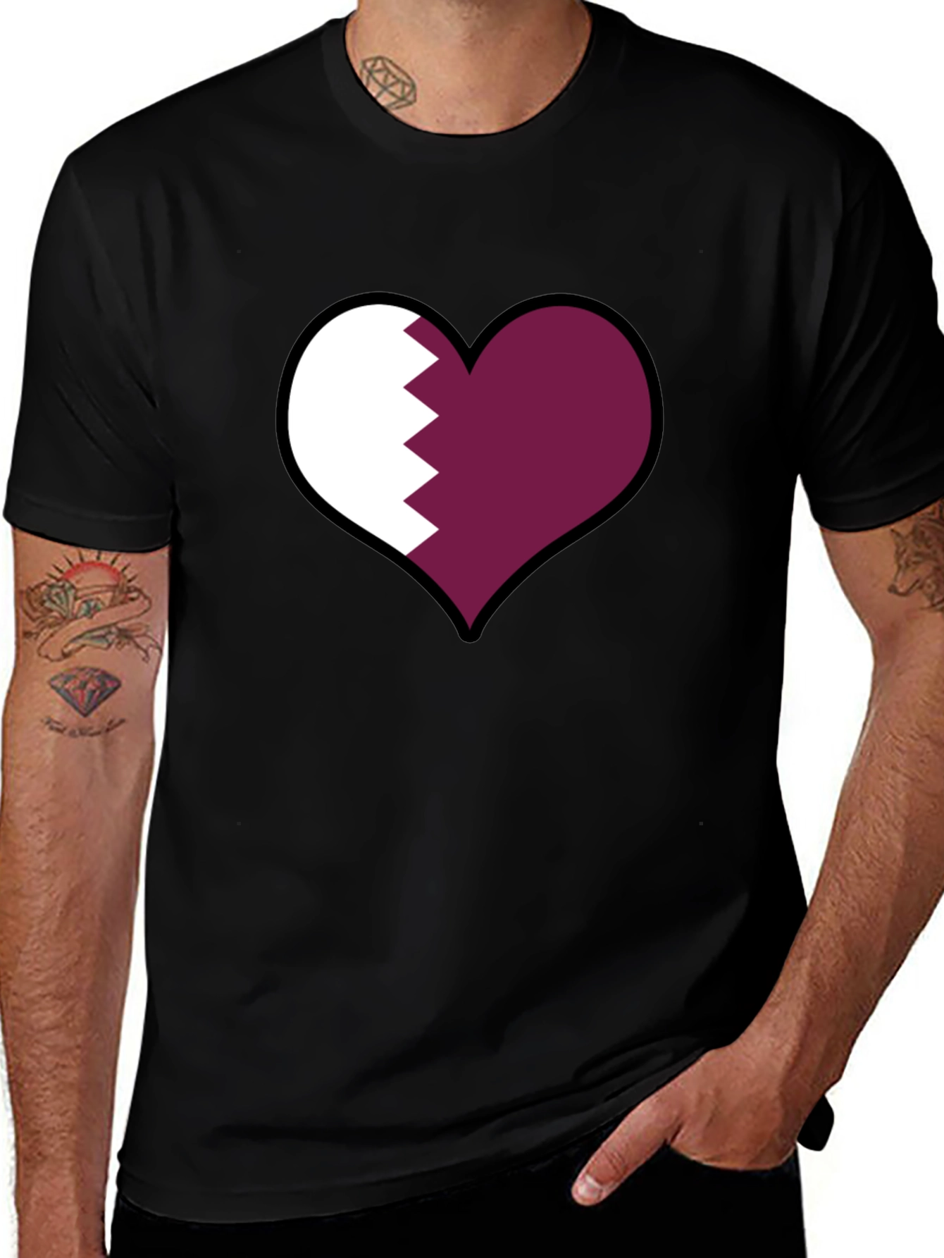 Variant 19 of Qatar Flag Heart T-Shirt - Black
