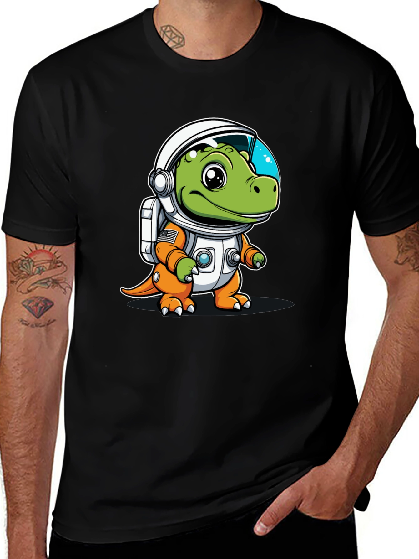 Variant 9 of Dino Astronaut Black Graphic Tee