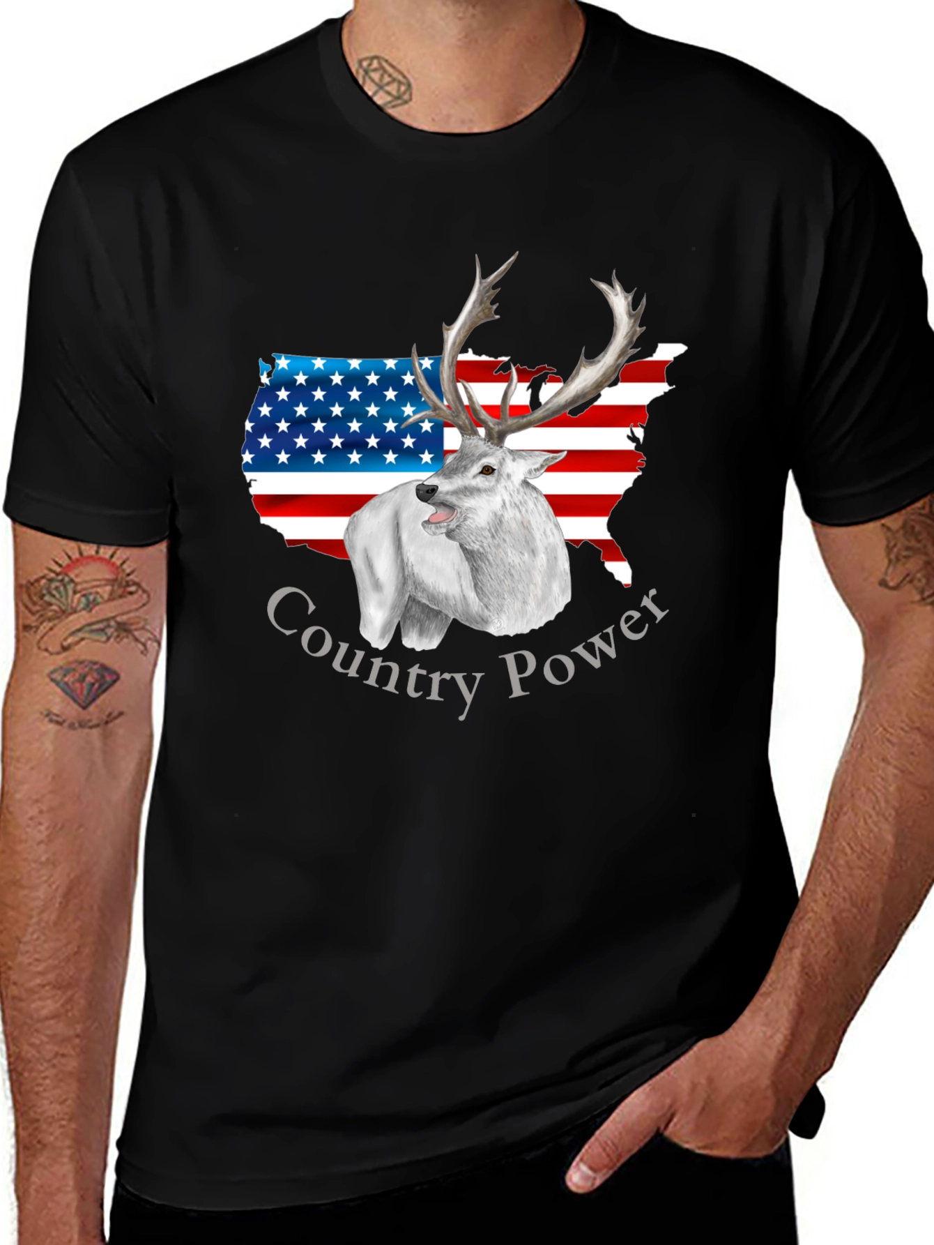 Variant 16 of Country Power Deer Graphic Tee - Patriotic Style