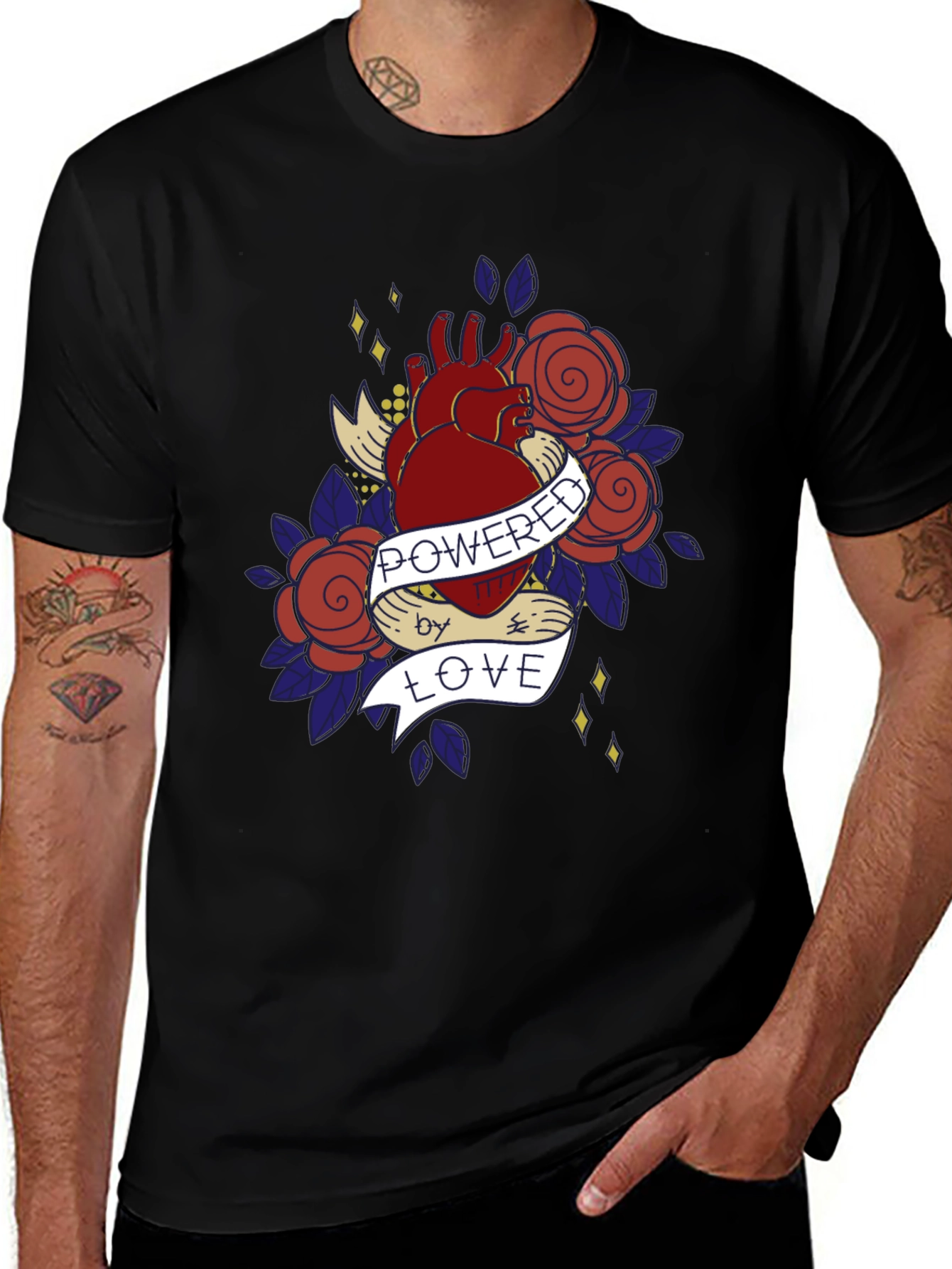 Heart & Roses Graphic T-Shirt - Powered by Love