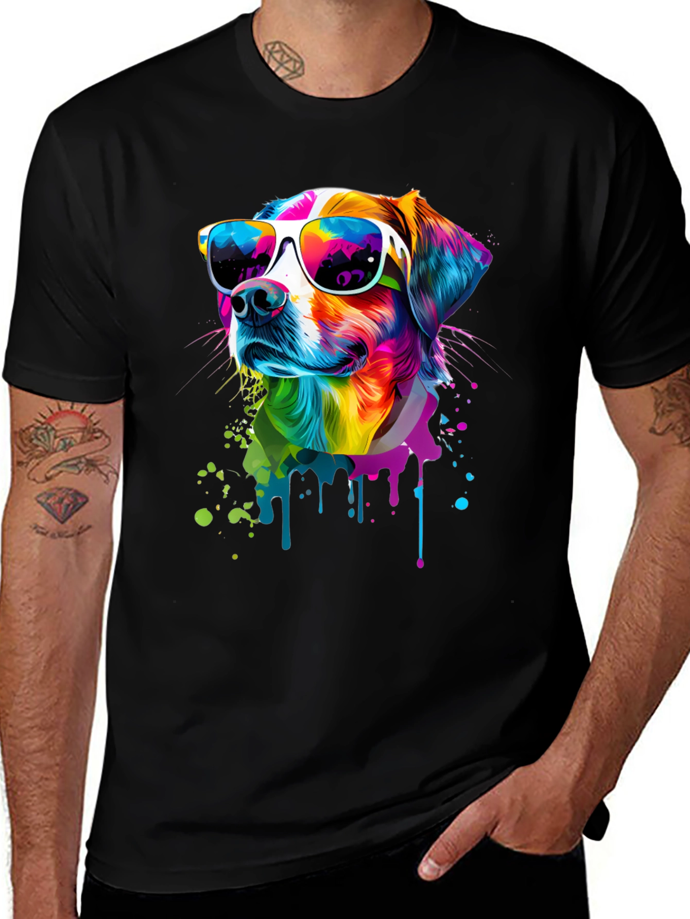 Variant 2 of Cool Dog Graphic Tee - Colorful Splash Design