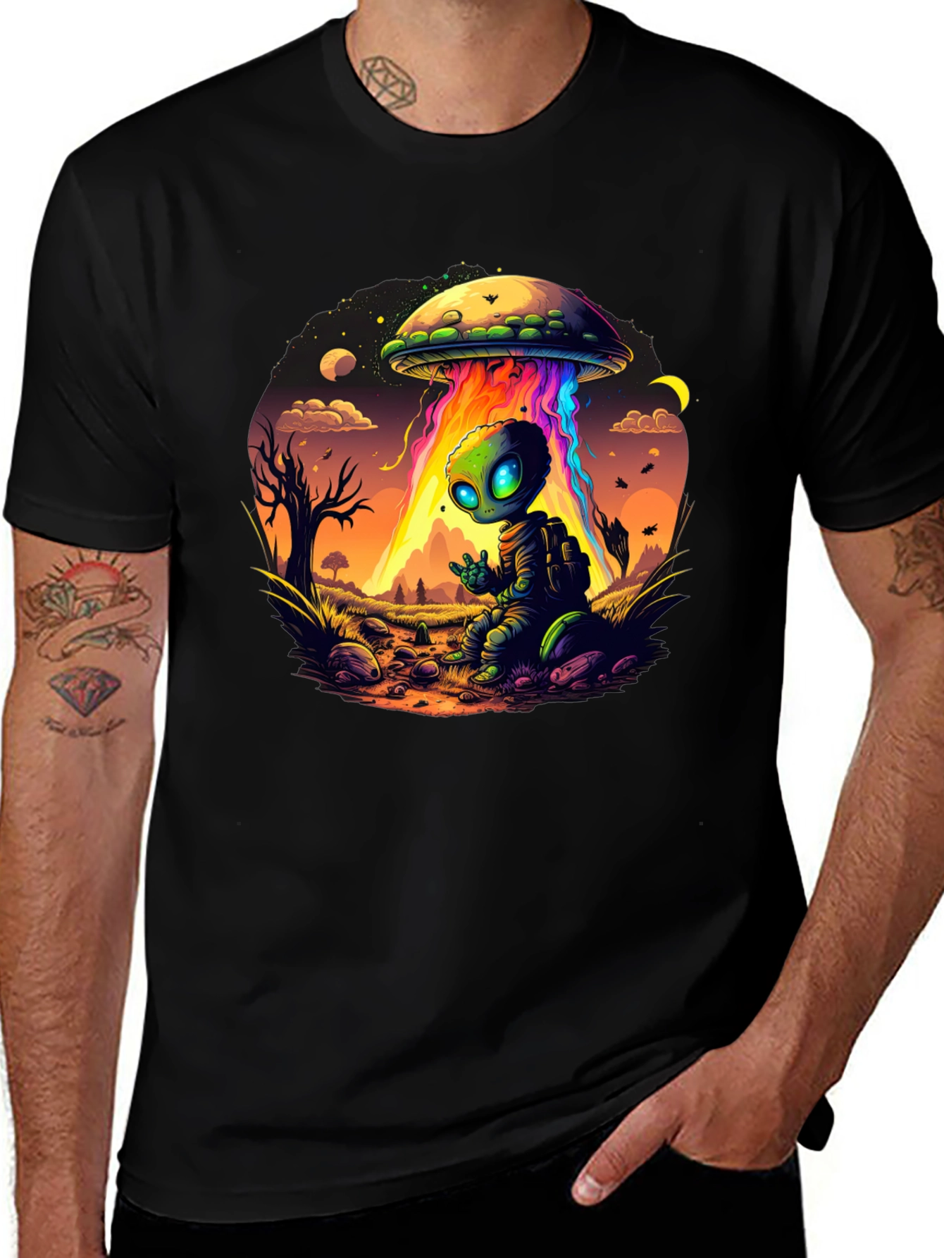 Alien Abduction Graphic Tee - Men's Black T-Shirt