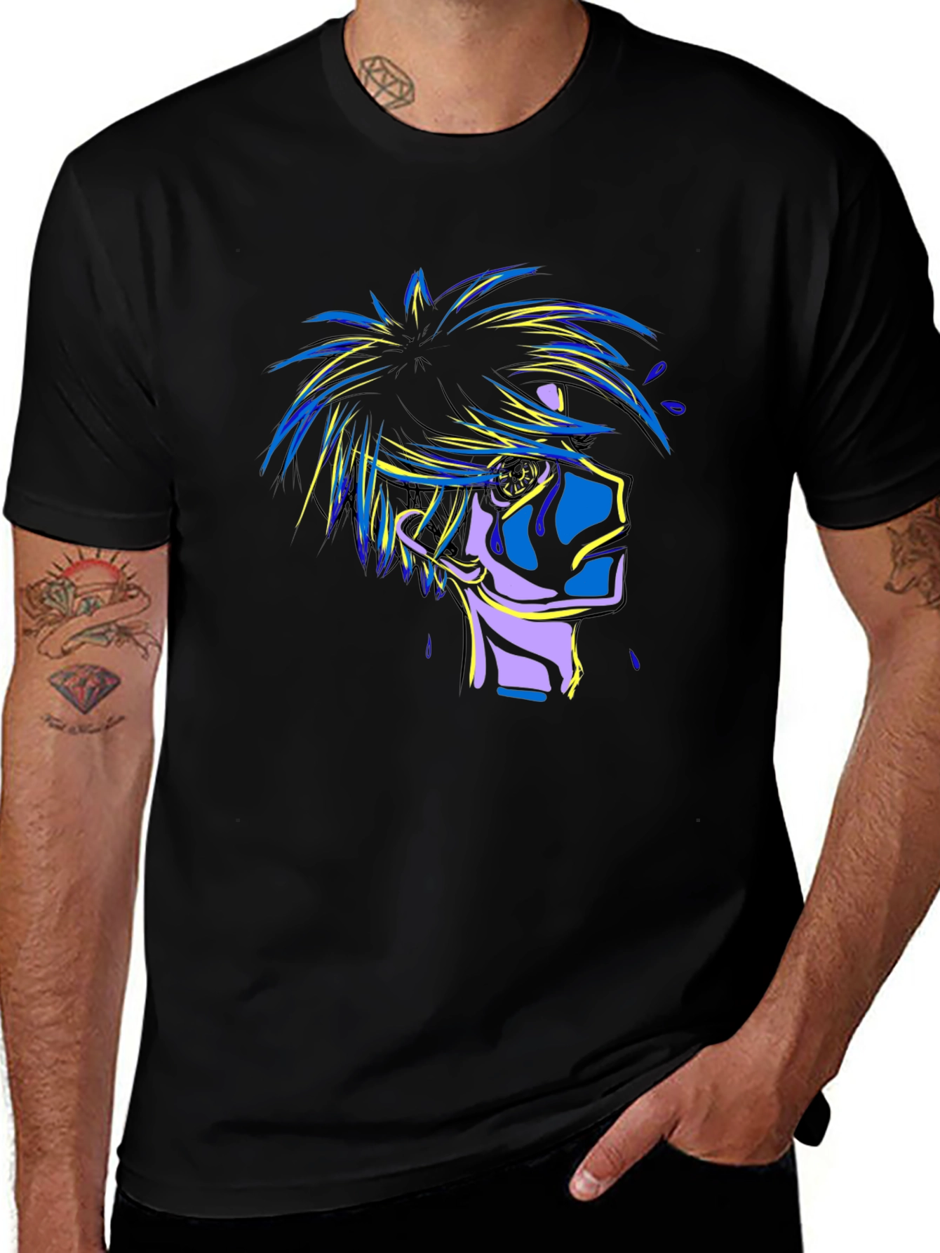 Variant 26 of Anime-Style Graphic Print Black T-Shirt