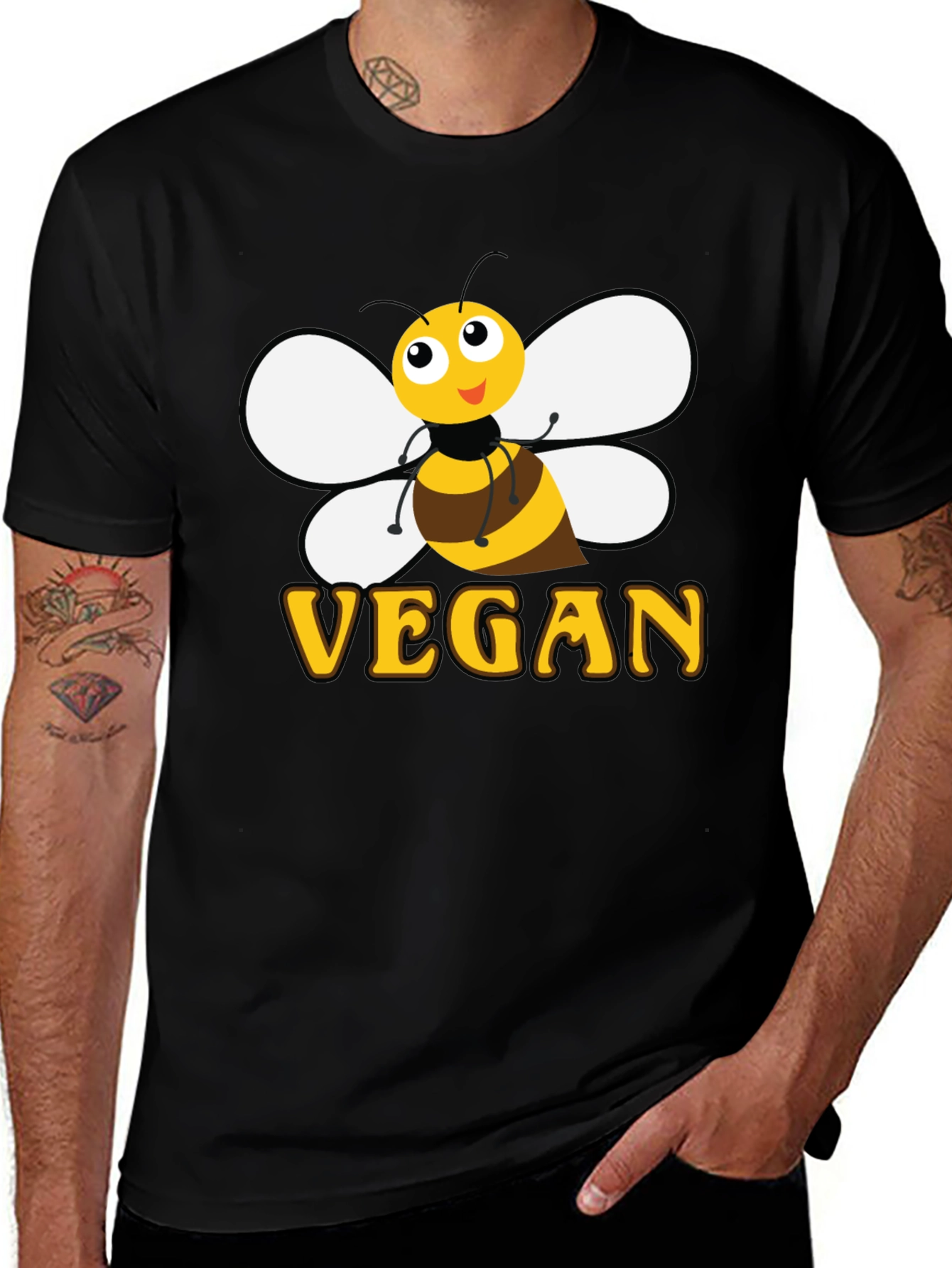 Variant 3 of Bee Vegan T-Shirt - Black Cotton Graphic Tee