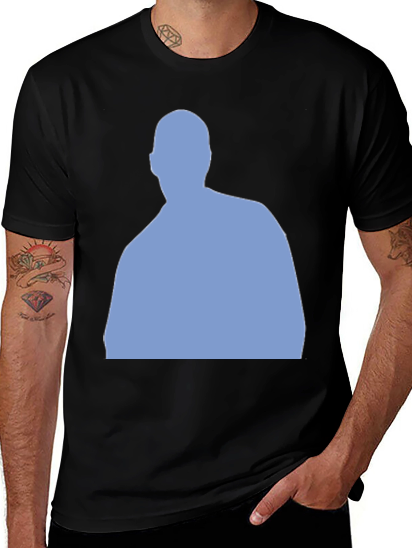 Variant 12 of Men's Black T-Shirt with Blue Silhouette Design