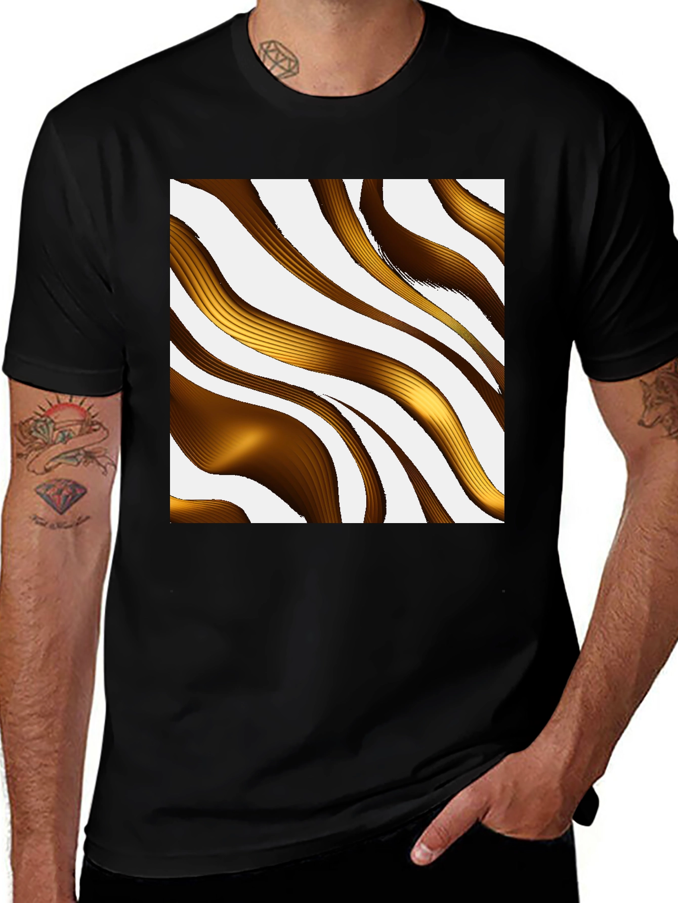 Variant 25 of Golden Wave Design Black T-Shirt