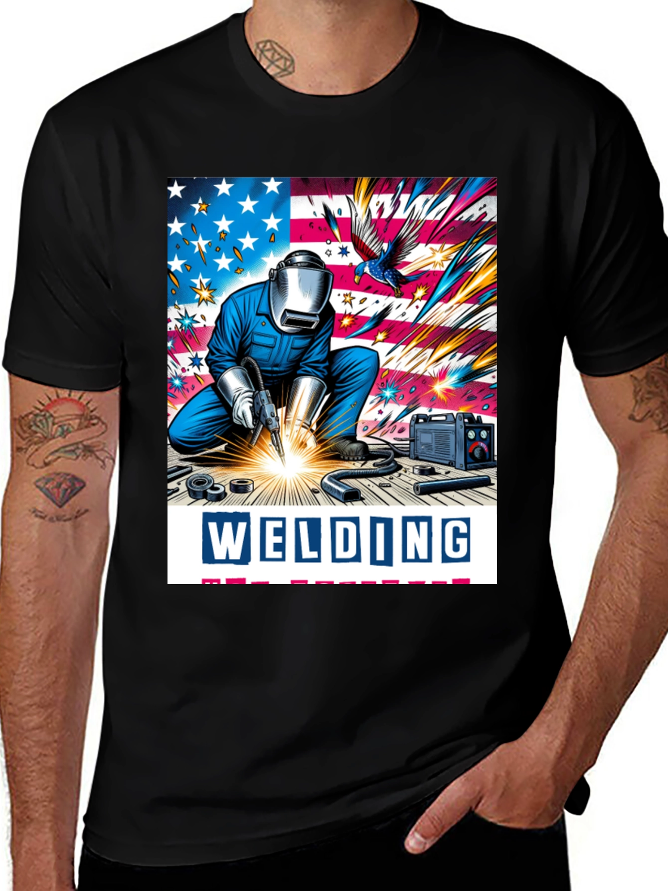 Variant 7 of Welding American Flag Graphic Tee
