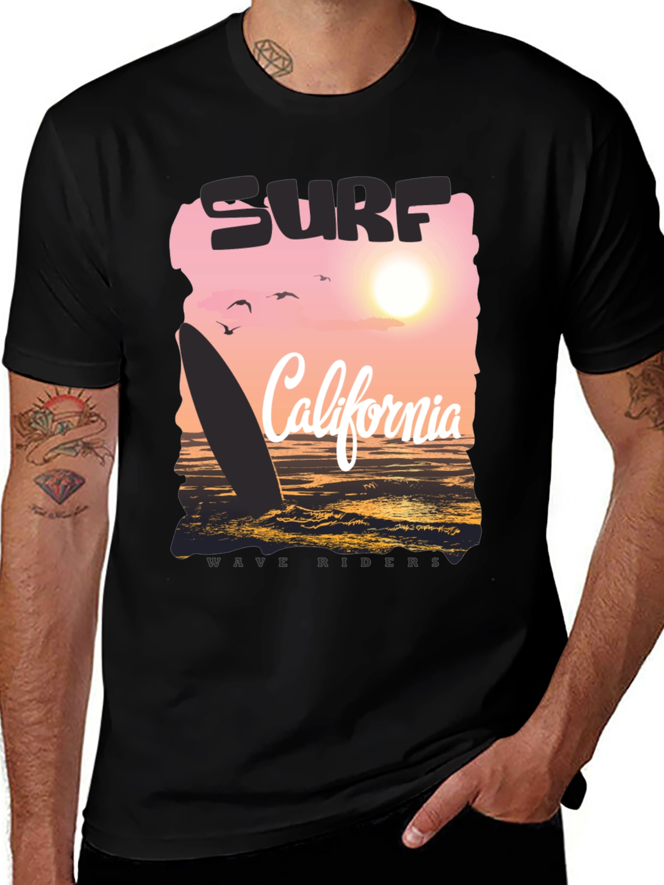Variant 5 of Surf California Wave Riders Graphic Tee - Black