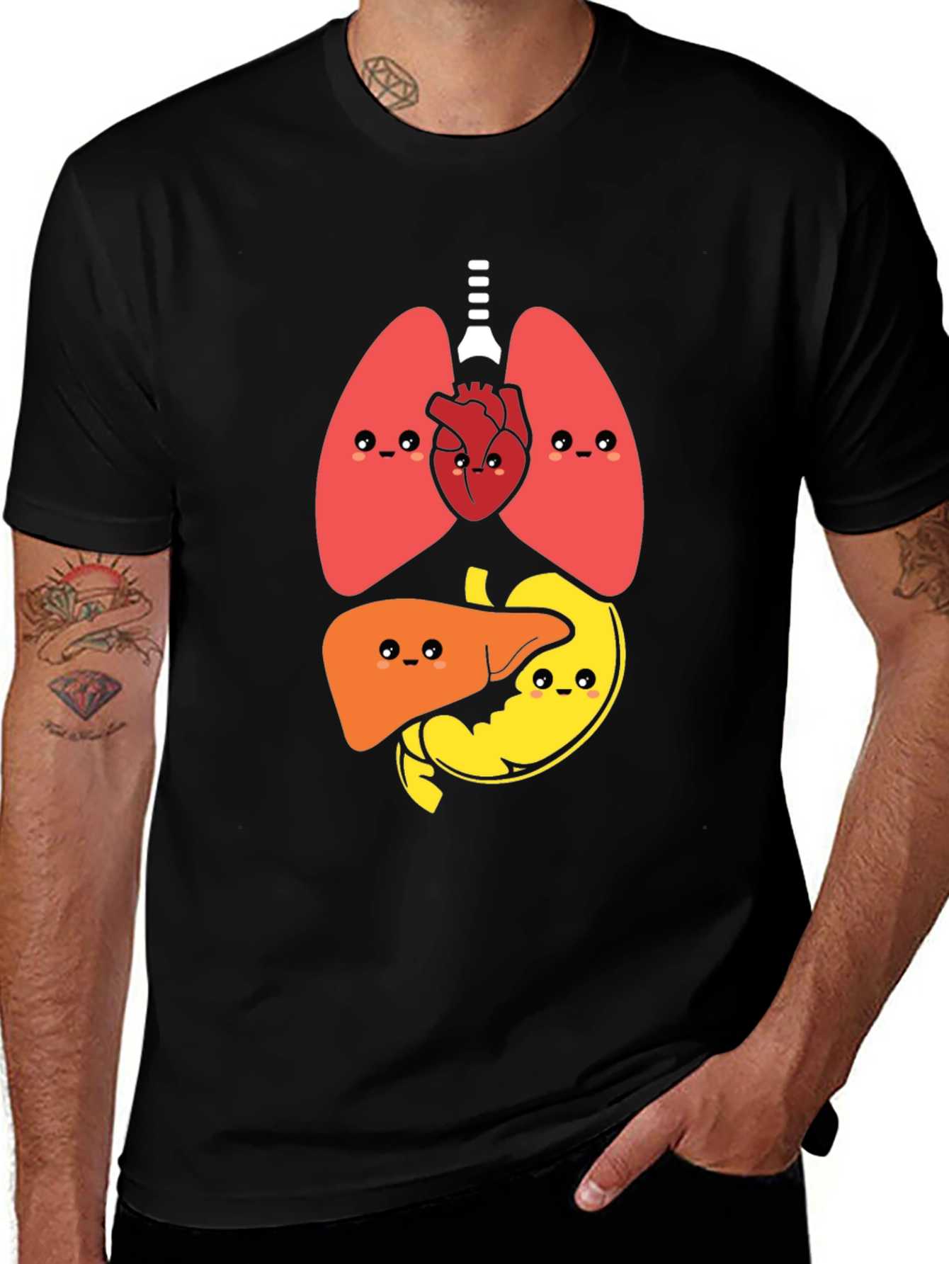 Variant 5 of Funny Anatomy Organs Graphic Print Black T-Shirt