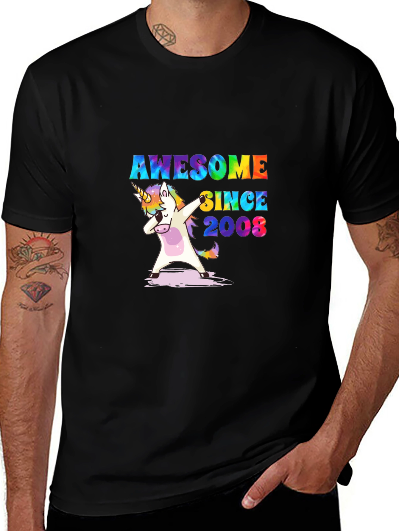 Variant 28 of Awesome Since 2008 Unicorn Dabbing Black T-Shirt