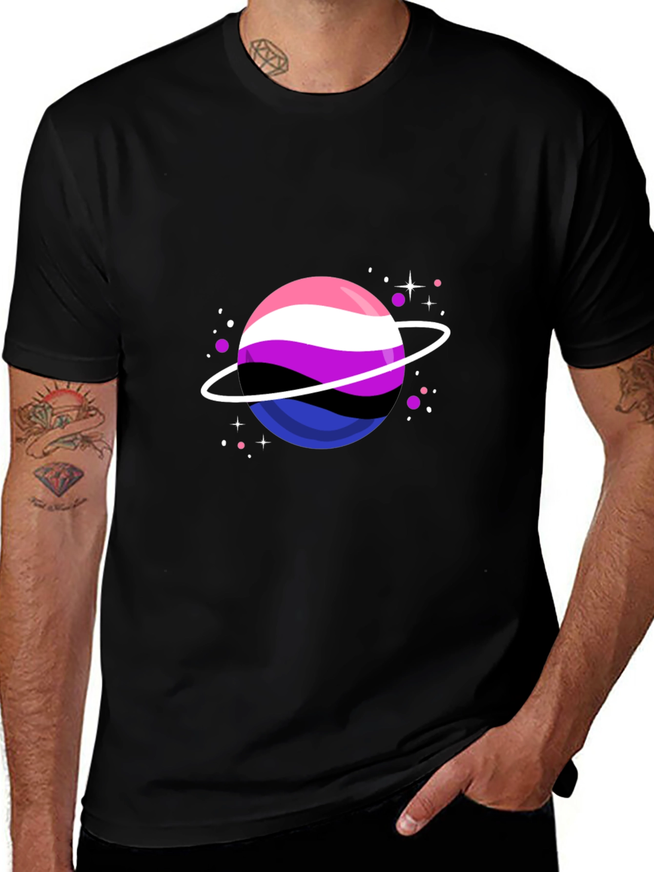 Genderfluid Pride Planet Black T-Shirt