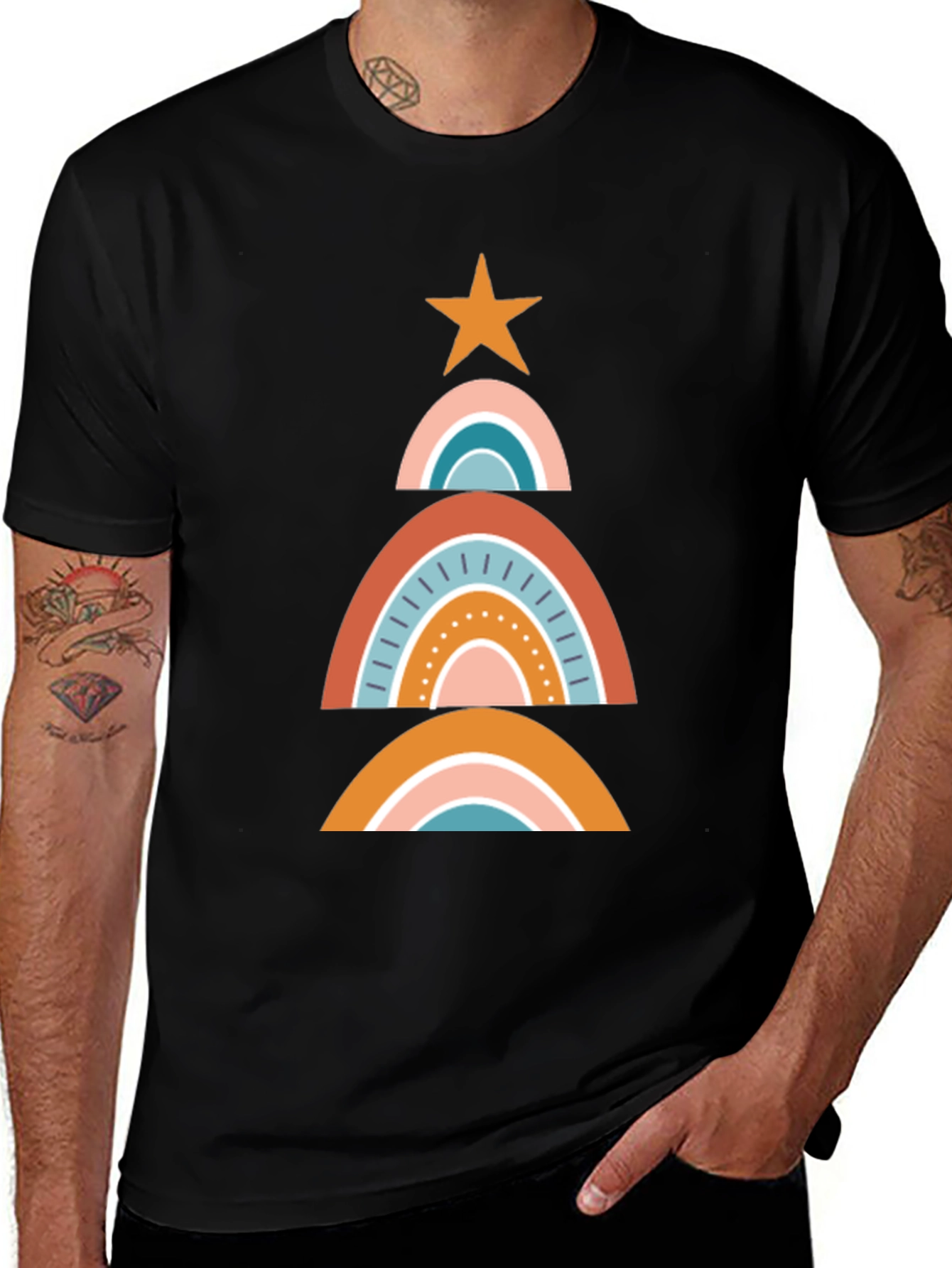 Retro Rainbow Christmas Tree Graphic Tee