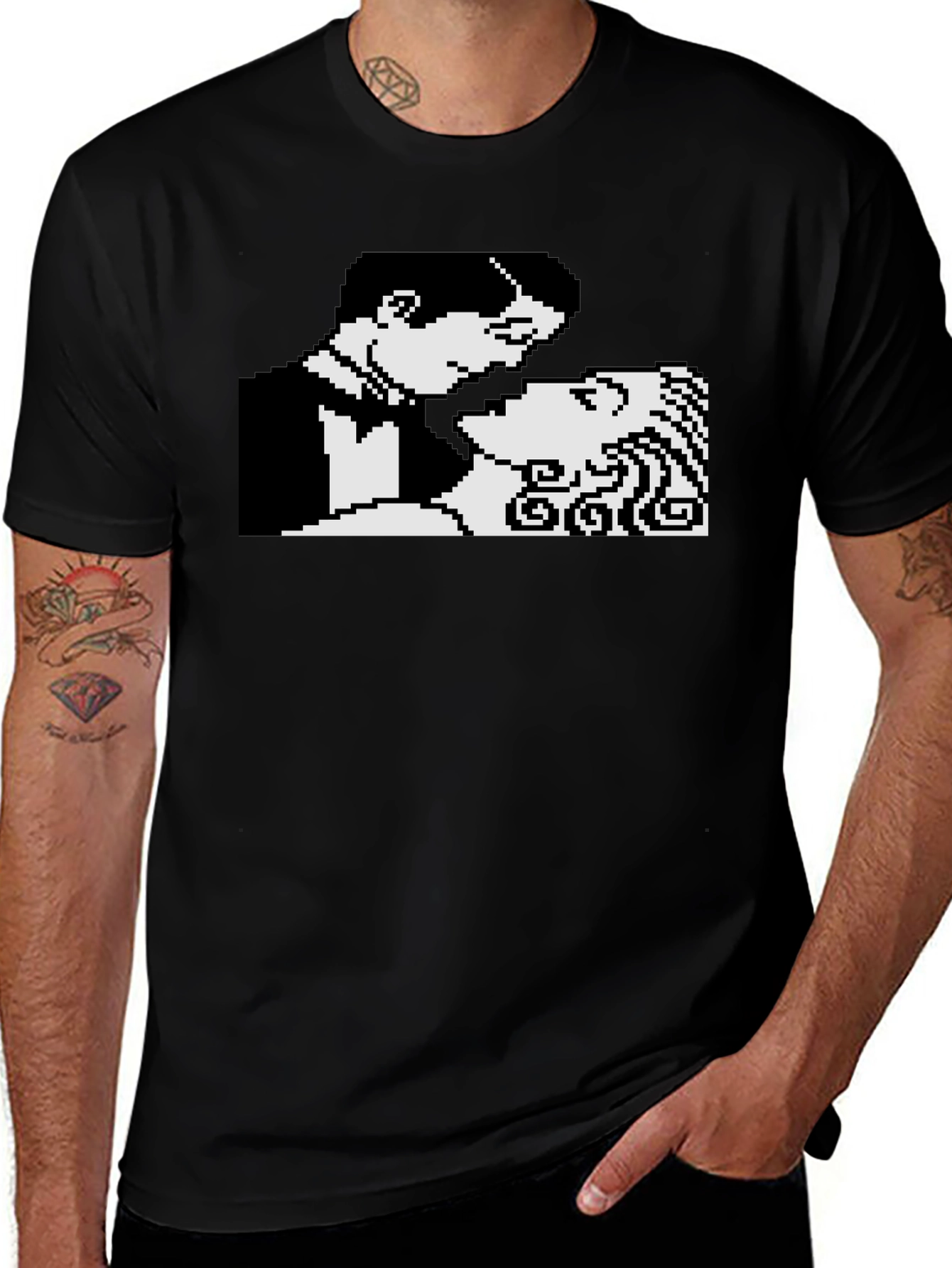 Pixel Art Romance Black T-Shirt