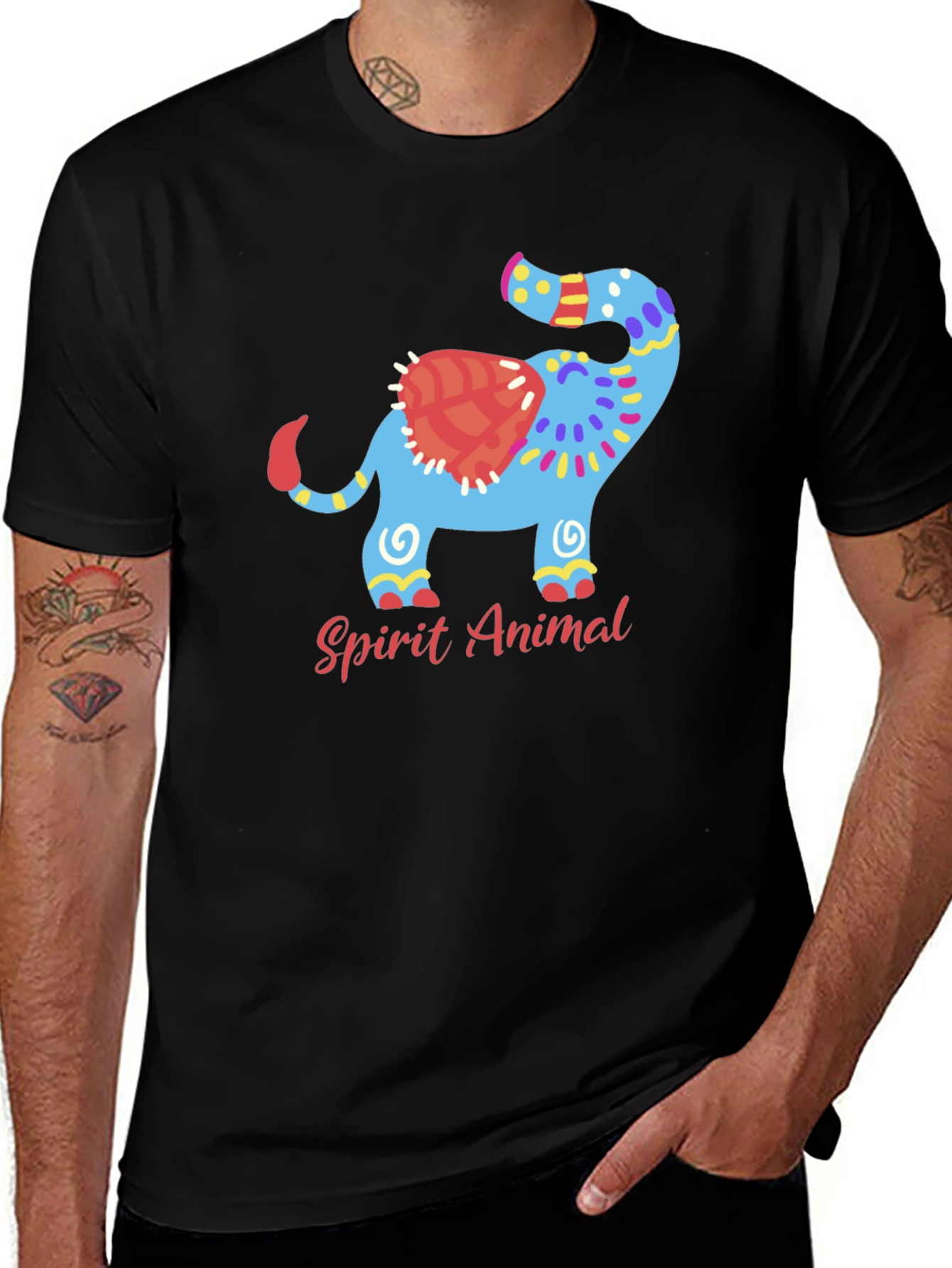 Variant 24 of Spirit Animal Elephant Graphic Black T-Shirt
