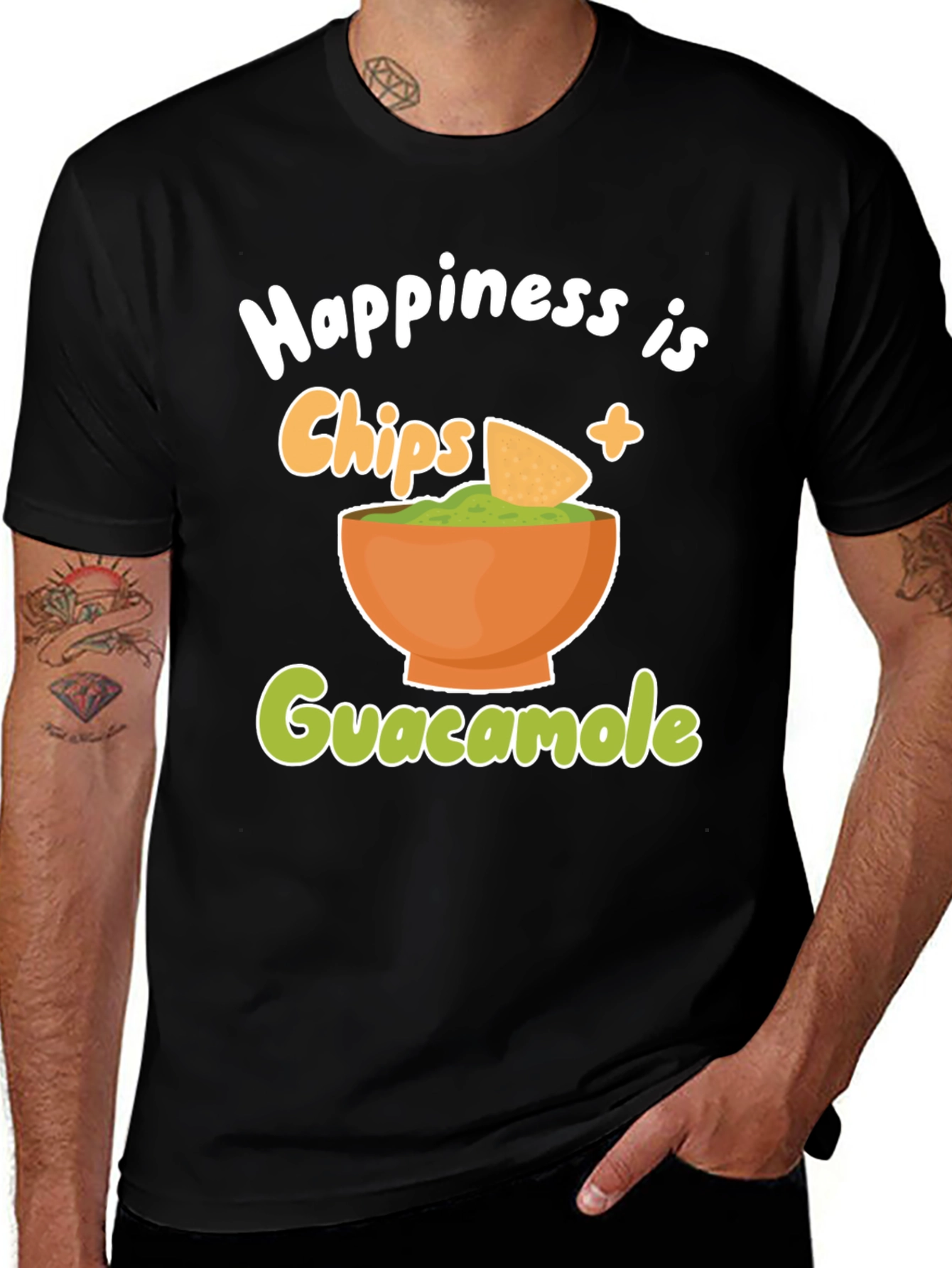 Happiness is Chips and Guacamole Black T-Shirt