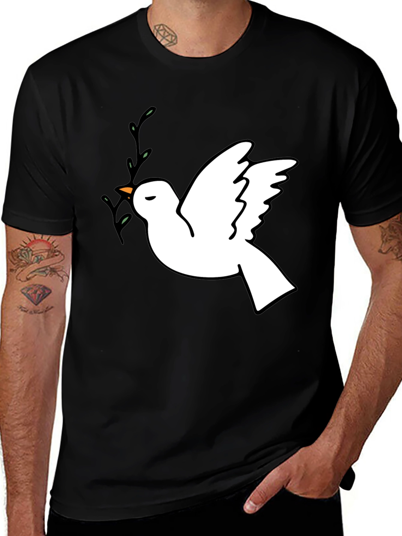 Variant 27 of Peace Dove Graphic T-Shirt - Stylish Black Tee