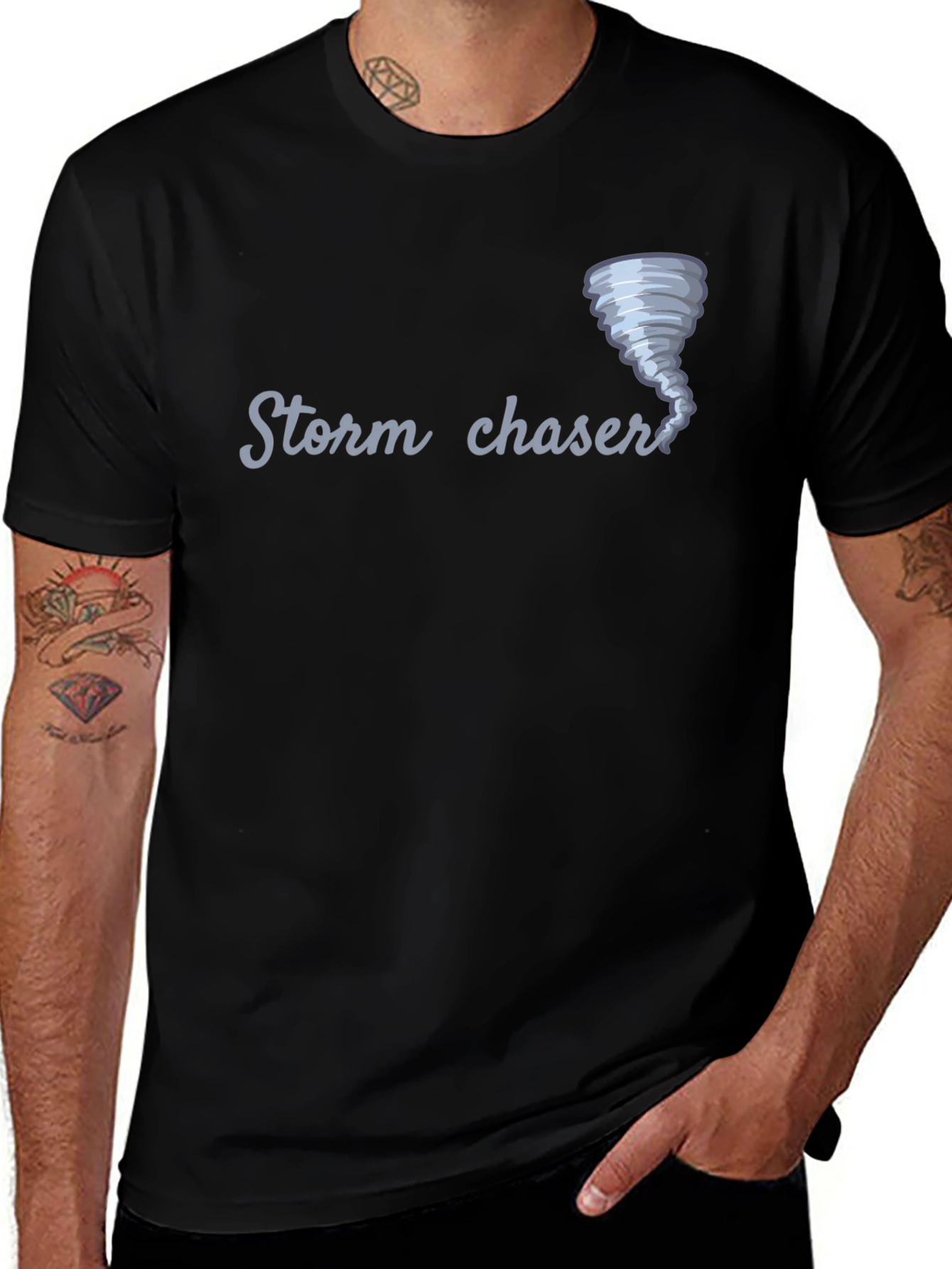Variant 3 of Storm Chaser Tornado Graphic Tee - Black Cotton Shirt