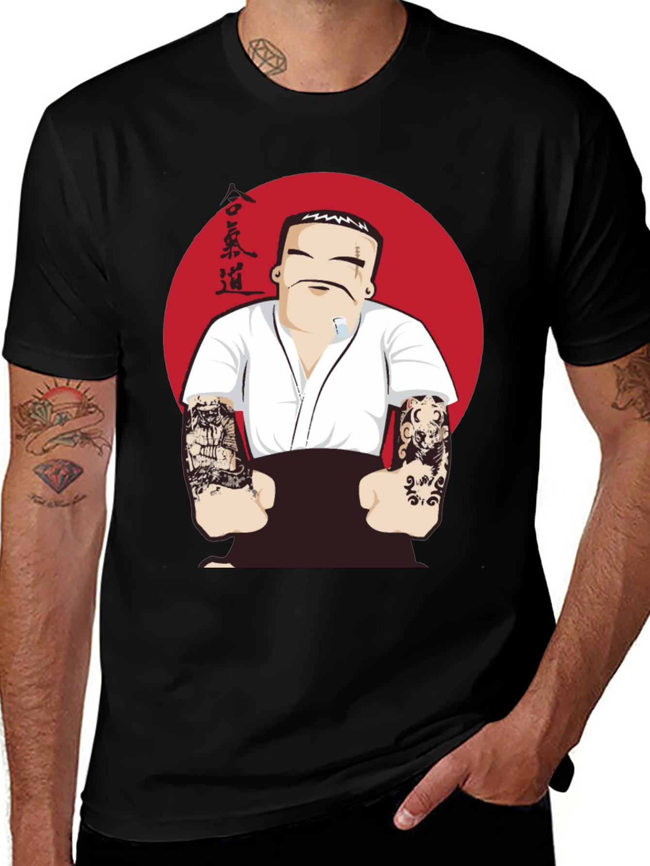 Variant 20 of Aikido Tattooed Man Graphic Tee - Black
