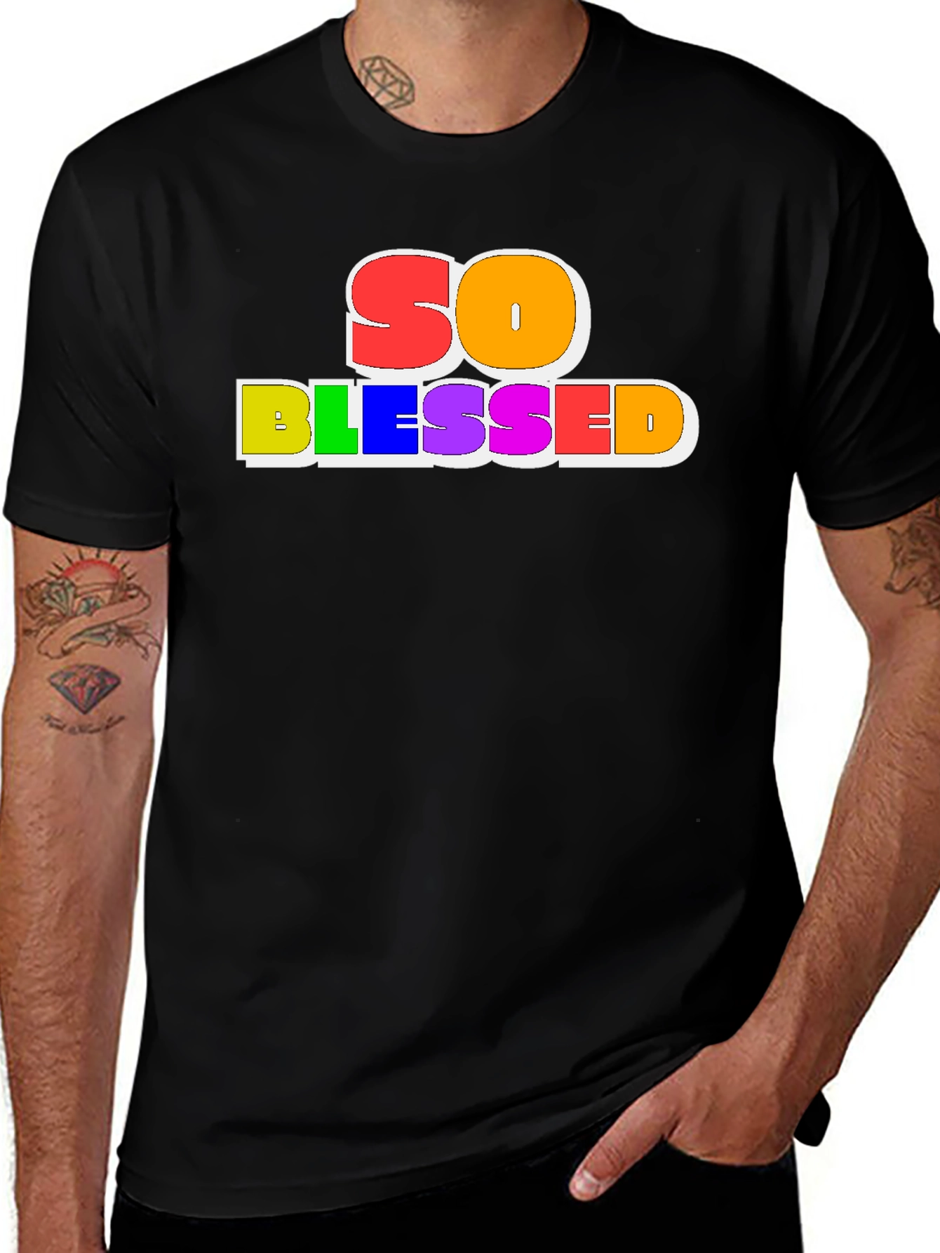 Variant 6 of So Blessed Rainbow Graphic Black Tee