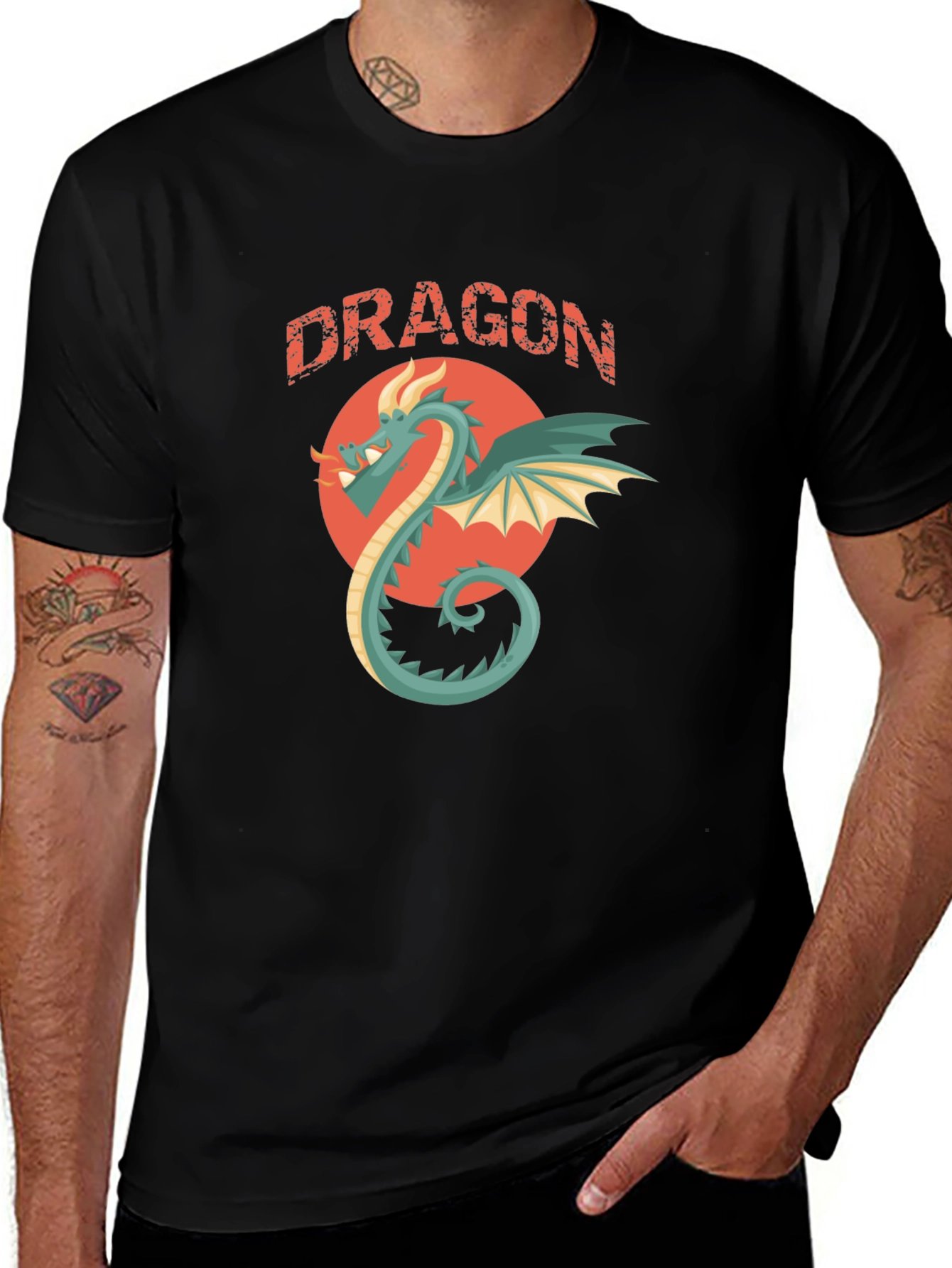 Variant 24 of Dragon Graphic Tee - Cool Men's Black T-Shirt