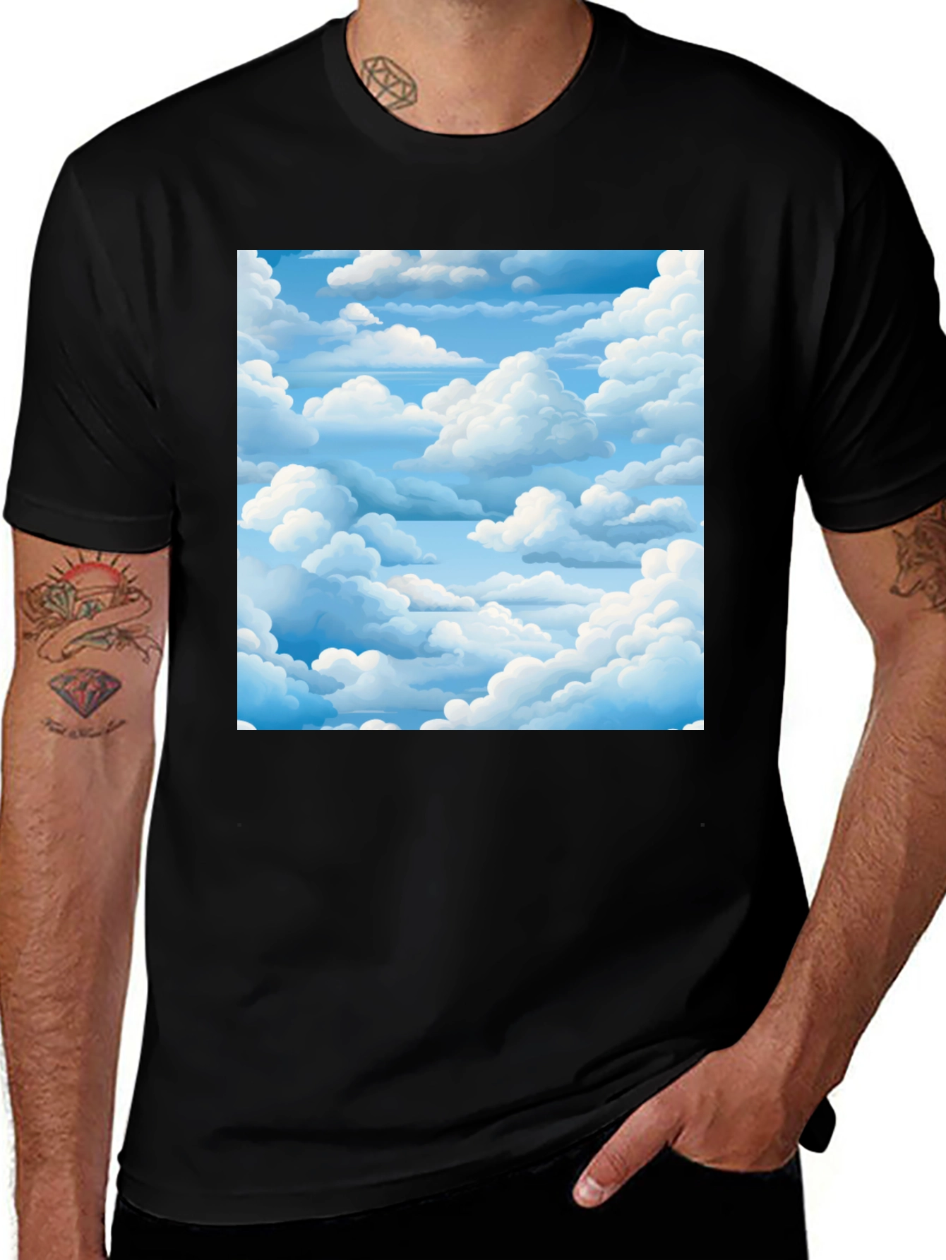 Variant 2 of Sky Dream Black Tee - Cloudscape Graphic