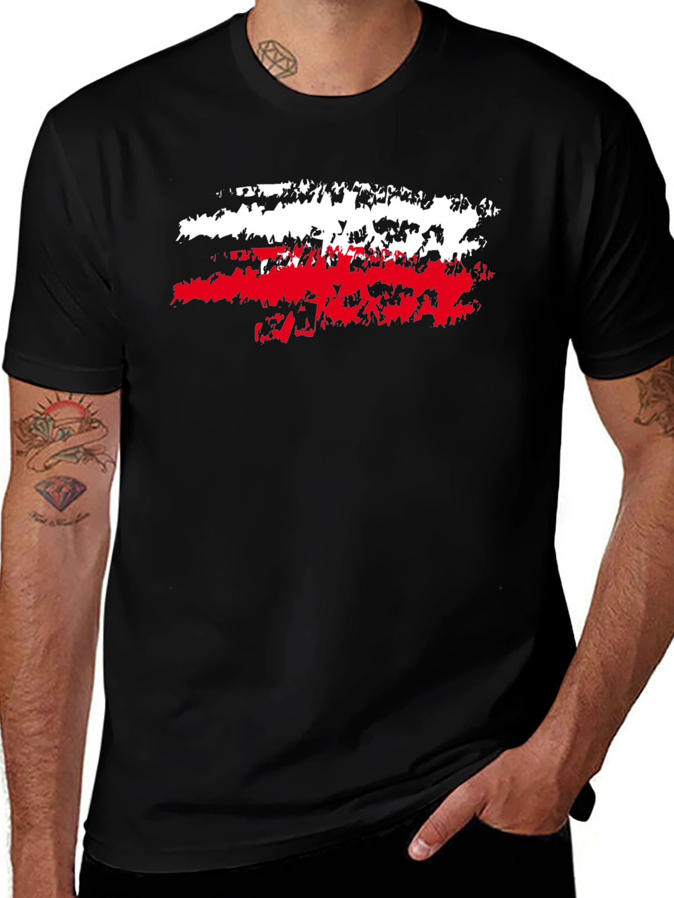 Poland Flag Brush Stroke Men's Black T-Shirt