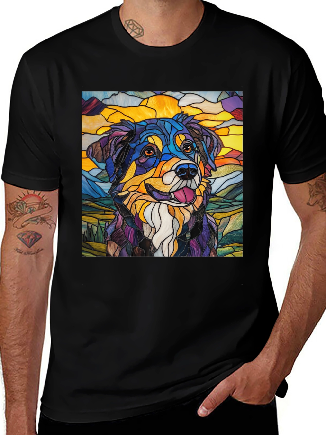 Variant 17 of Stained Glass Dog Art Tee